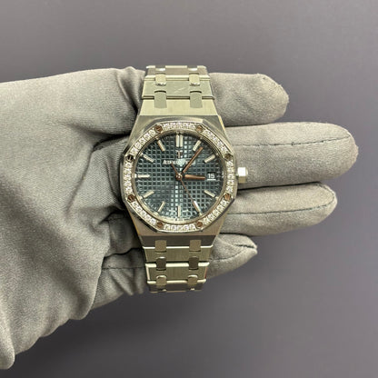 Audemars Piguet Royal Oak 34mm Blue Dial Watch Ref# 77351ST.ZZ.1261ST.01 - Happy Jewelers Fine Jewelry Lifetime Warranty