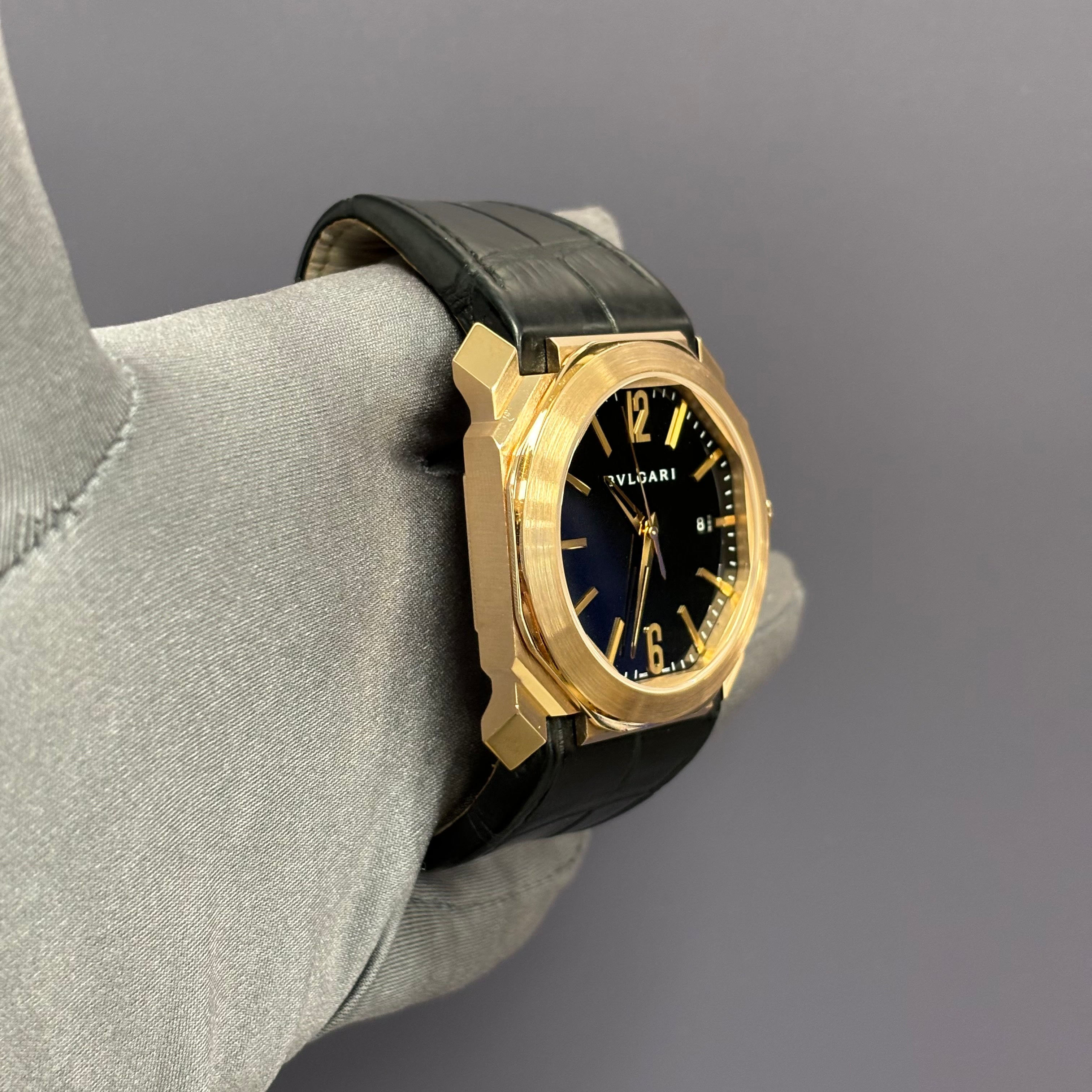 Bvlgari Octo 41mm Rose Gold Black Dial Ref# 102250 BGO P 41 G - Happy Jewelers Fine Jewelry Lifetime Warranty