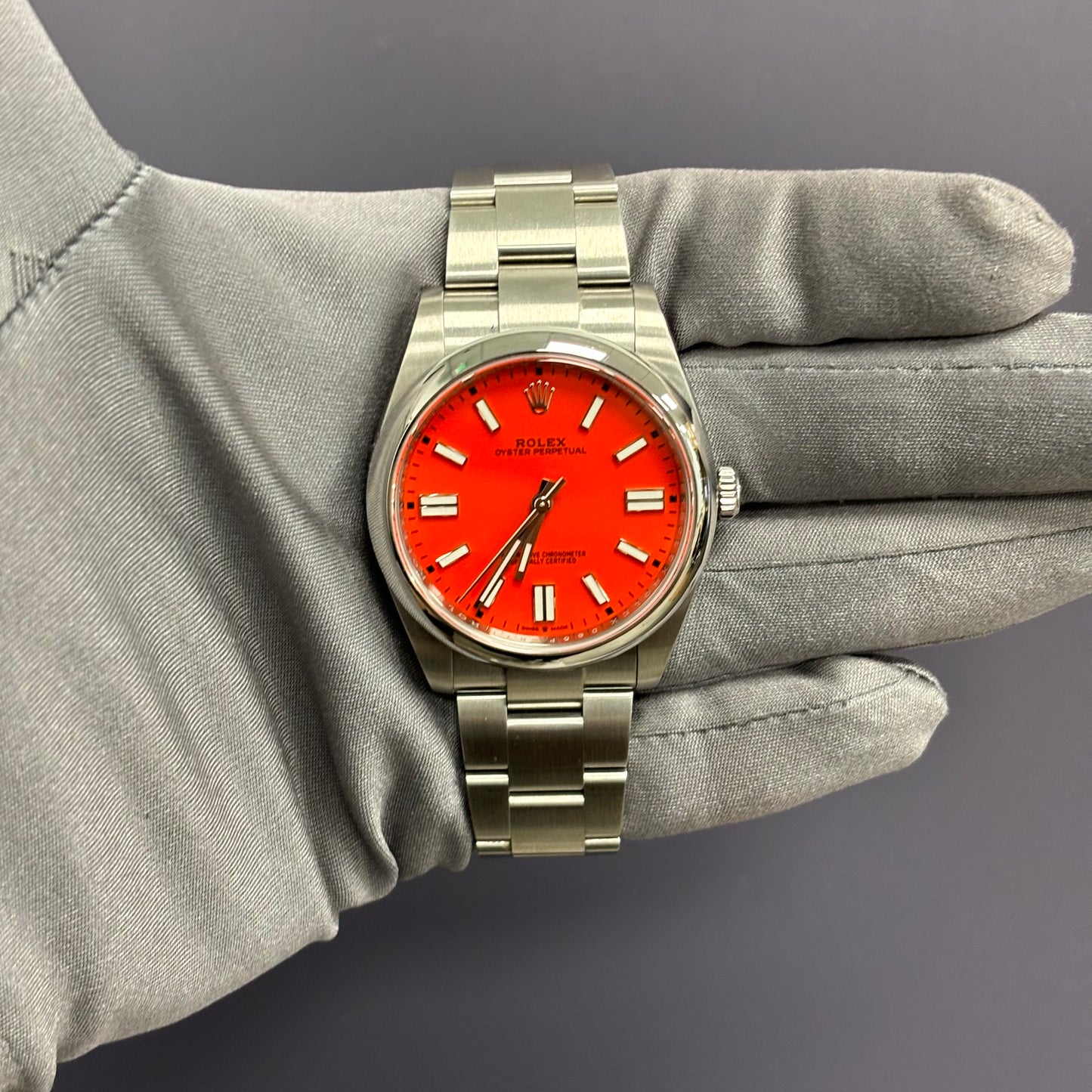 Rolex Oyster Perpetual 41mm Red Dial Watch Ref# 124300