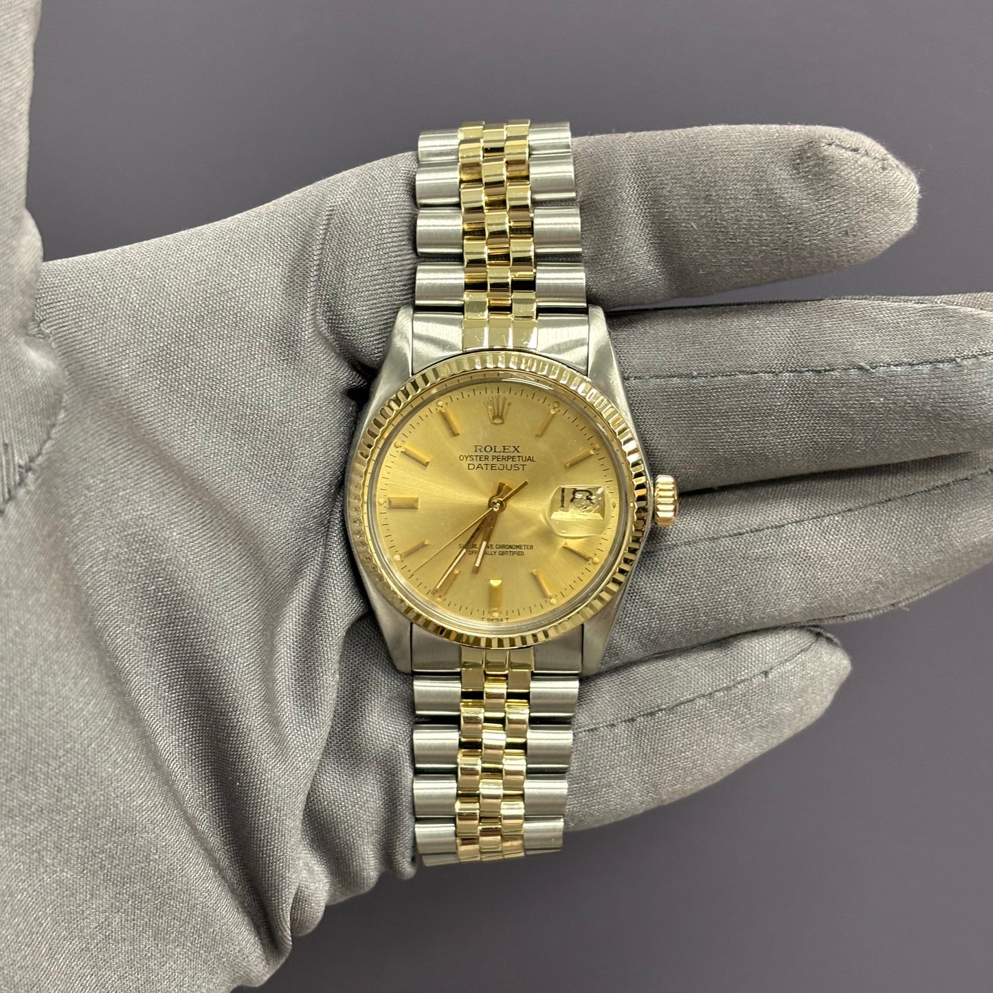 Rolex Datejust 36mm Champagne Dial Watch Ref# 16253