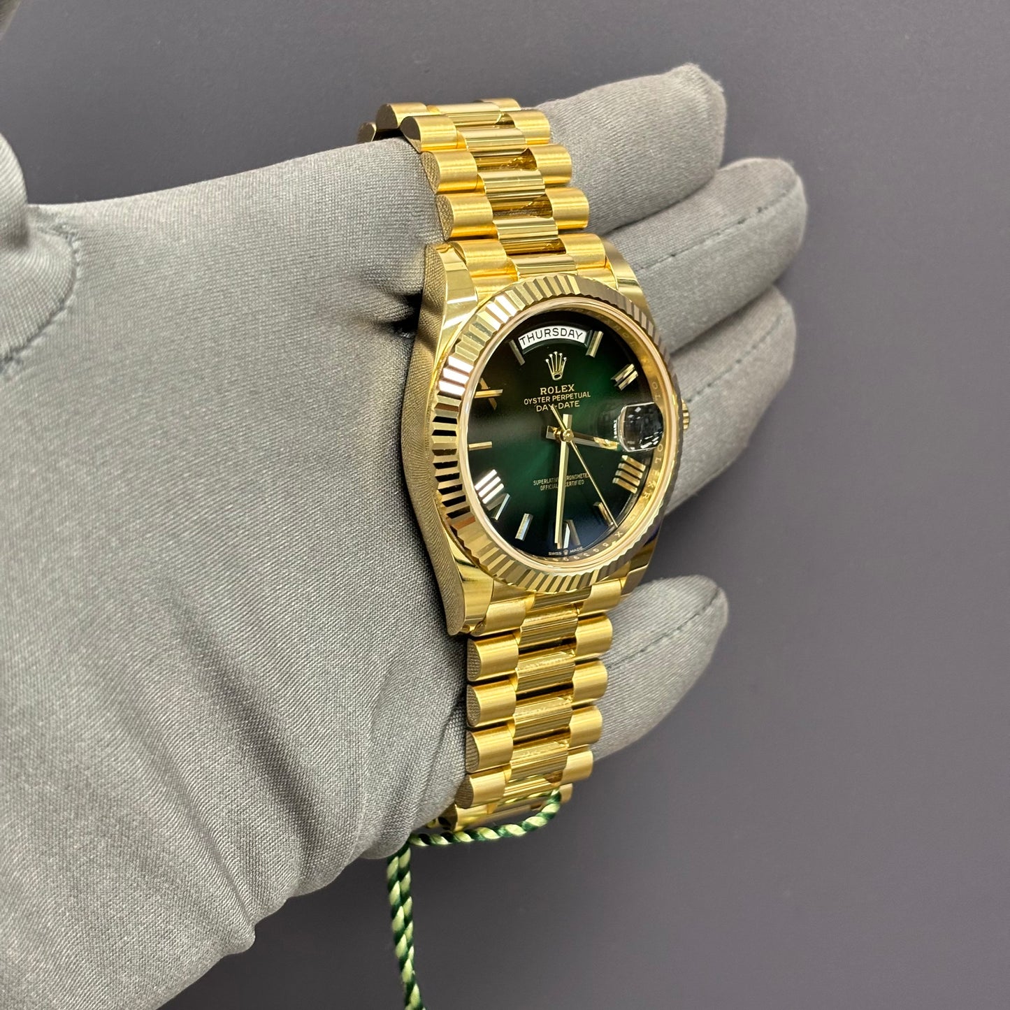 Rolex Day-Date 40mm Ombre Green Dial Watch Ref# 228238