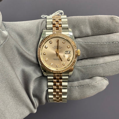 Rolex Datejust 36mm Rose Gold & Stainless Steel Pink Dial Ref# 116231 - Happy Jewelers Fine Jewelry Lifetime Warranty