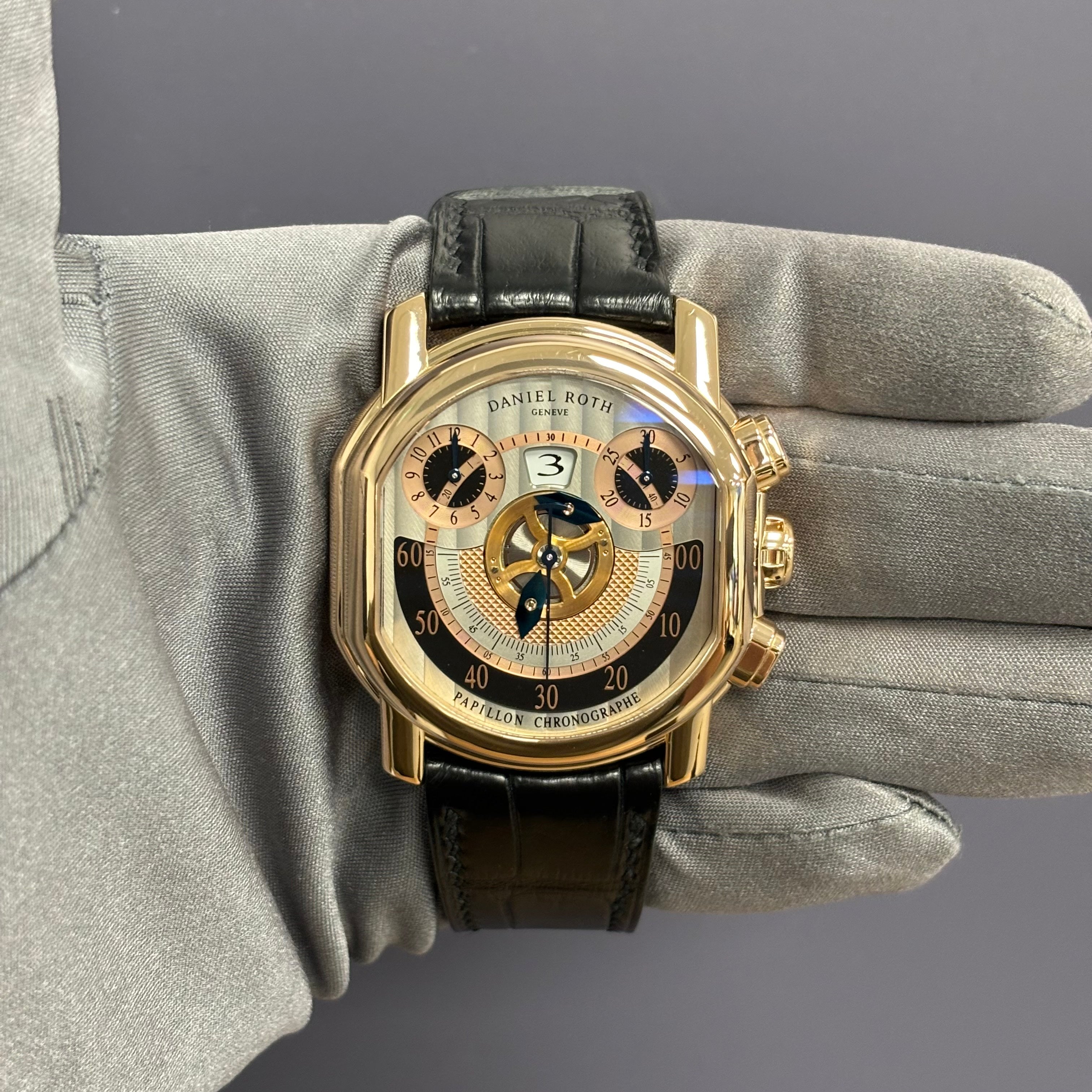 Daniel Roth Papillon 43mm Silver Dial Watch Ref# 319.Z.50.390.CB.BD - Happy Jewelers Fine Jewelry Lifetime Warranty