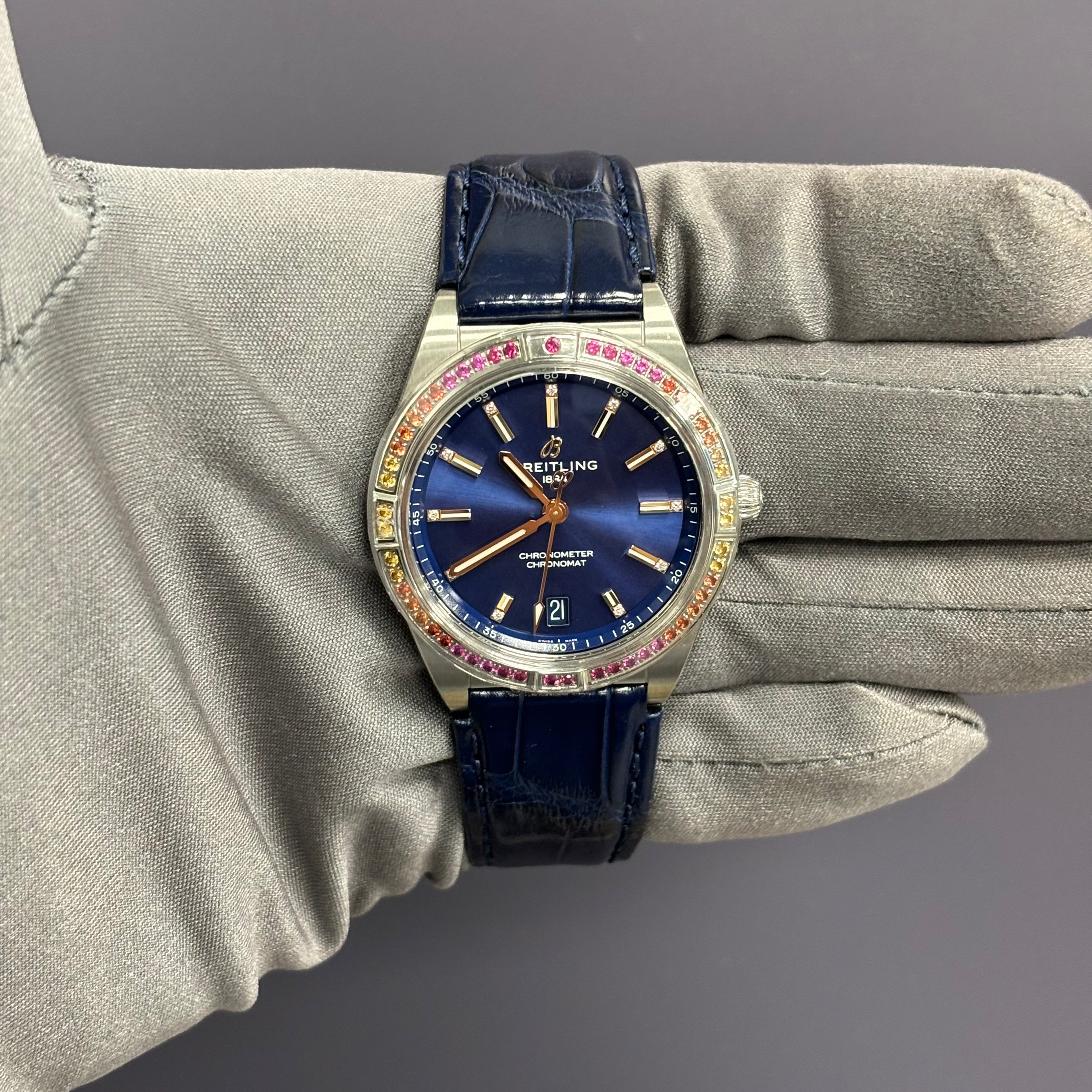 Breitling Chronomat 36mm Blue Dial Watch Ref# A10380 - Happy Jewelers Fine Jewelry Lifetime Warranty