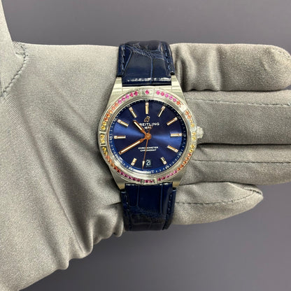 Breitling Chronomat 36mm Blue Dial Watch Ref# A10380 - Happy Jewelers Fine Jewelry Lifetime Warranty