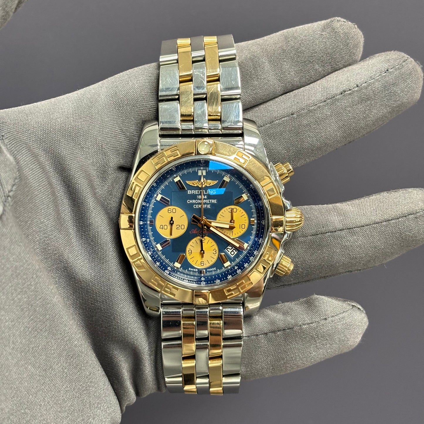 Breitling Chronomat 44mm Blue Dial Watch Ref# CB0110