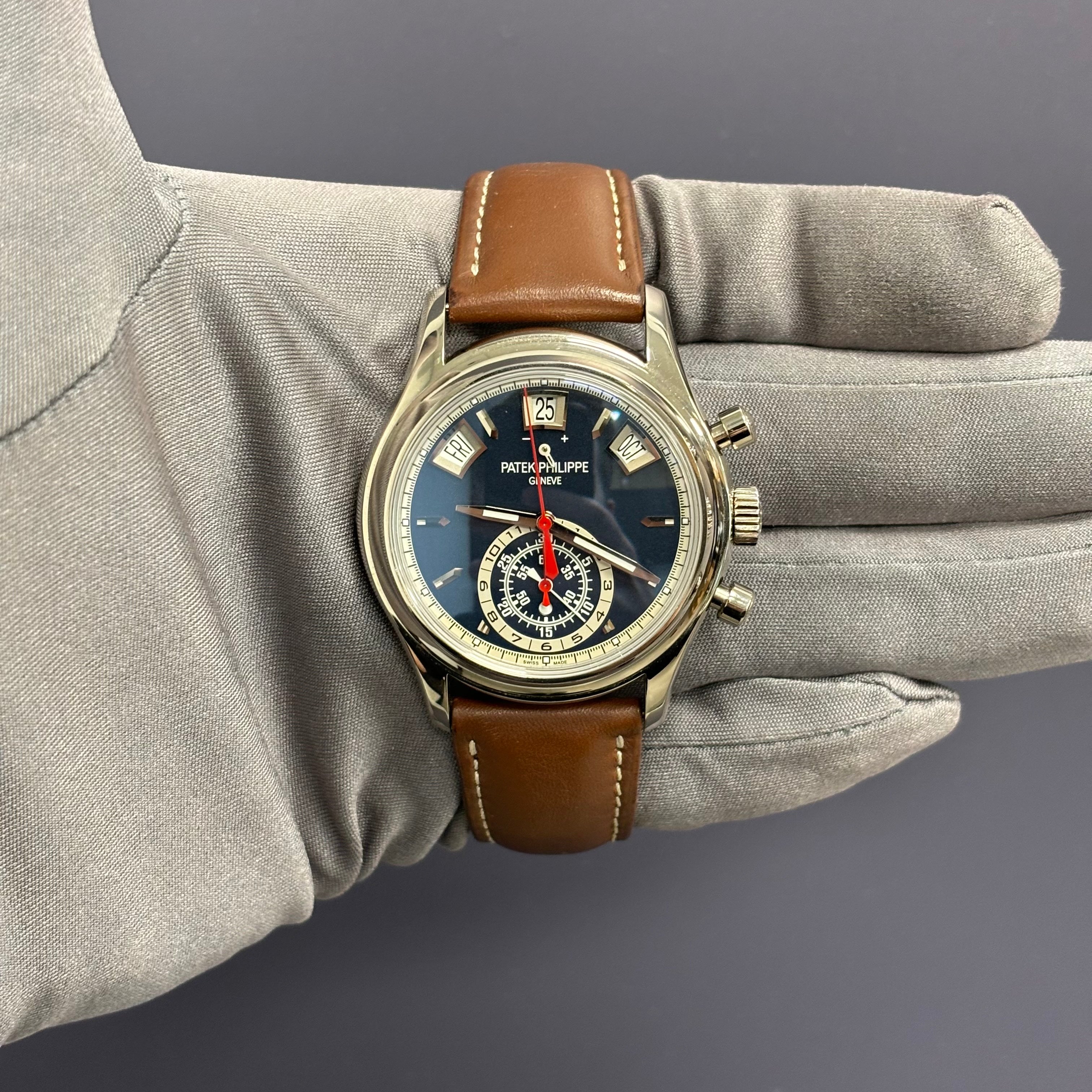 Patek Philippe Annual Calendar 40.5mm Blue Dial Watch Ref# 5960/01G-001 - Happy Jewelers Fine Jewelry Lifetime Warranty