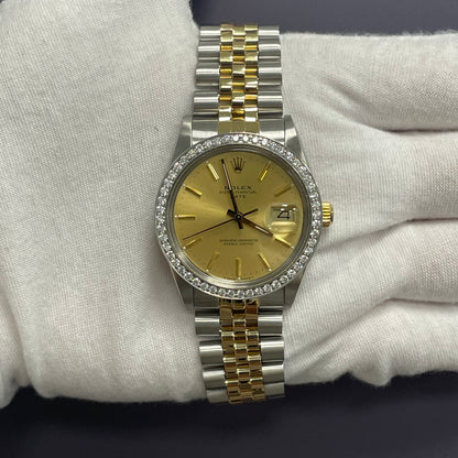 Rolex Oyster Perpetual 34mm Champagne Dial Watch Ref# 15053 - Happy Jewelers Fine Jewelry Lifetime Warranty