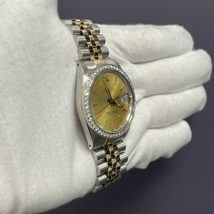 Rolex Oyster Perpetual 34mm Champagne Dial Watch Ref# 15053 - Happy Jewelers Fine Jewelry Lifetime Warranty