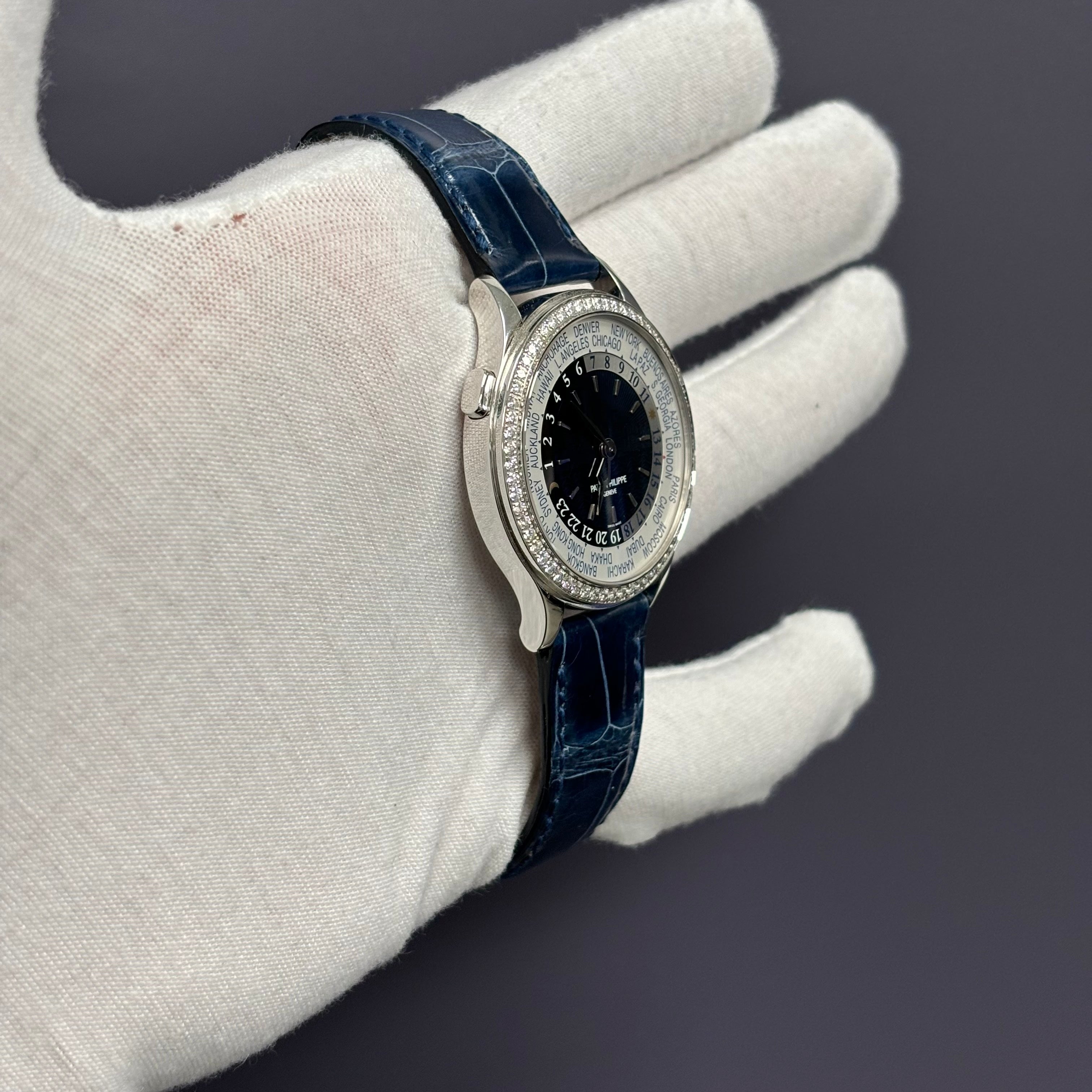 Patek Philippe World Time 36mm Blue Dial Watch Ref# 7130G-015 - Happy Jewelers Fine Jewelry Lifetime Warranty