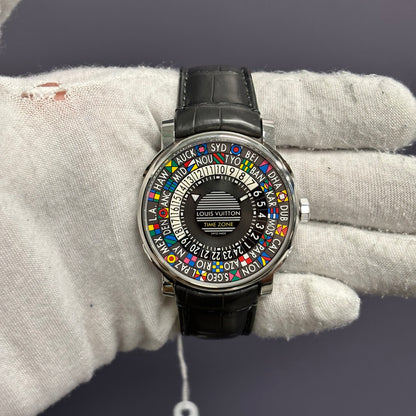 Louis Vuitton Timezone 39mm Black Dial Watch Ref# Q5D20 - Happy Jewelers Fine Jewelry Lifetime Warranty