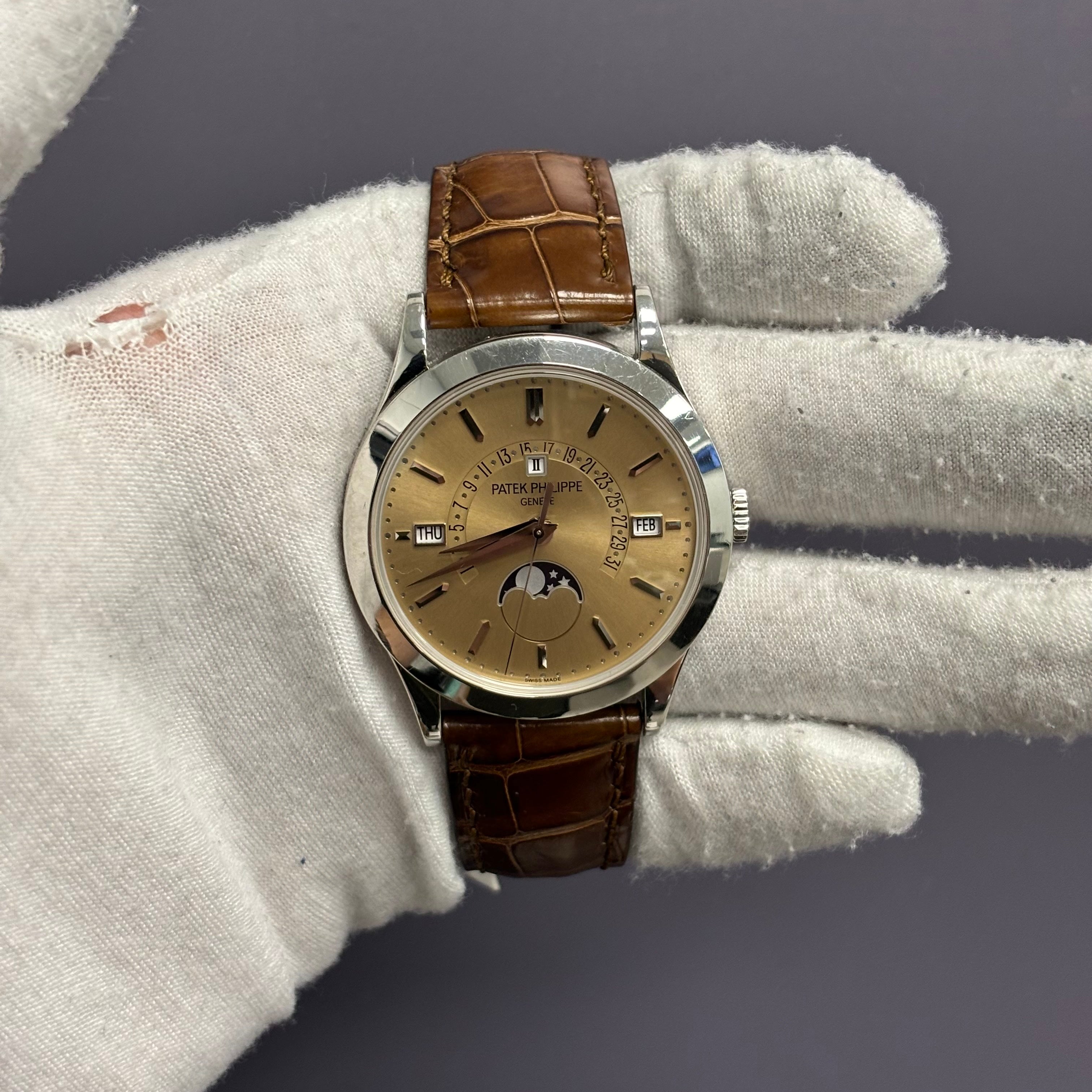 Patek Philippe Perpetual Calendar 39.5mm Salmon Dial Watch Ref# 5496P-014 - Happy Jewelers Fine Jewelry Lifetime Warranty