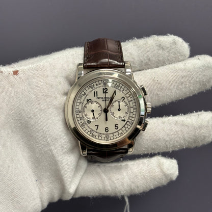 Patek Philippe Chronograph 42mm White Dial Watch Ref# 5070G-001 - Happy Jewelers Fine Jewelry Lifetime Warranty