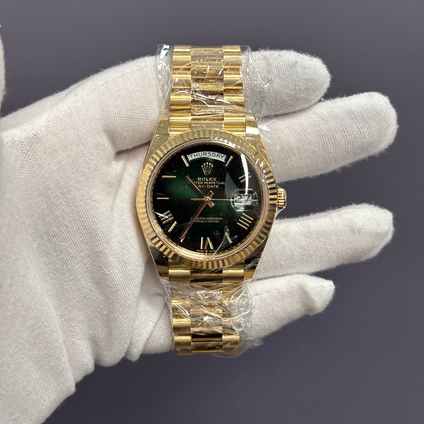 Rolex Day-Date 40mm Green Dial Watch Ref# 228238