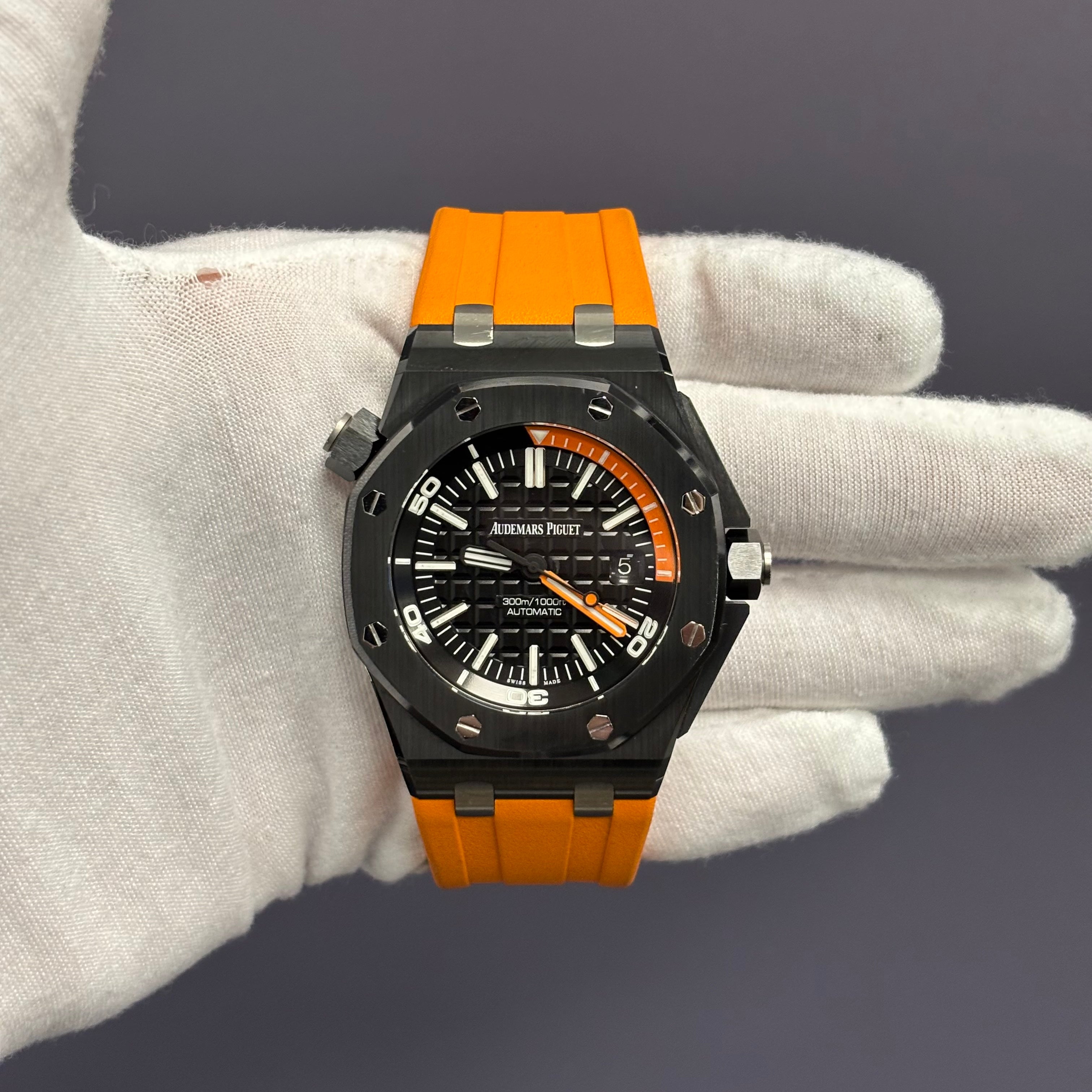 Audemars Piguet Royal Oak 42mm Black Dial Watch Ref# 15707CE.OO.A002CA.01 - Happy Jewelers Fine Jewelry Lifetime Warranty