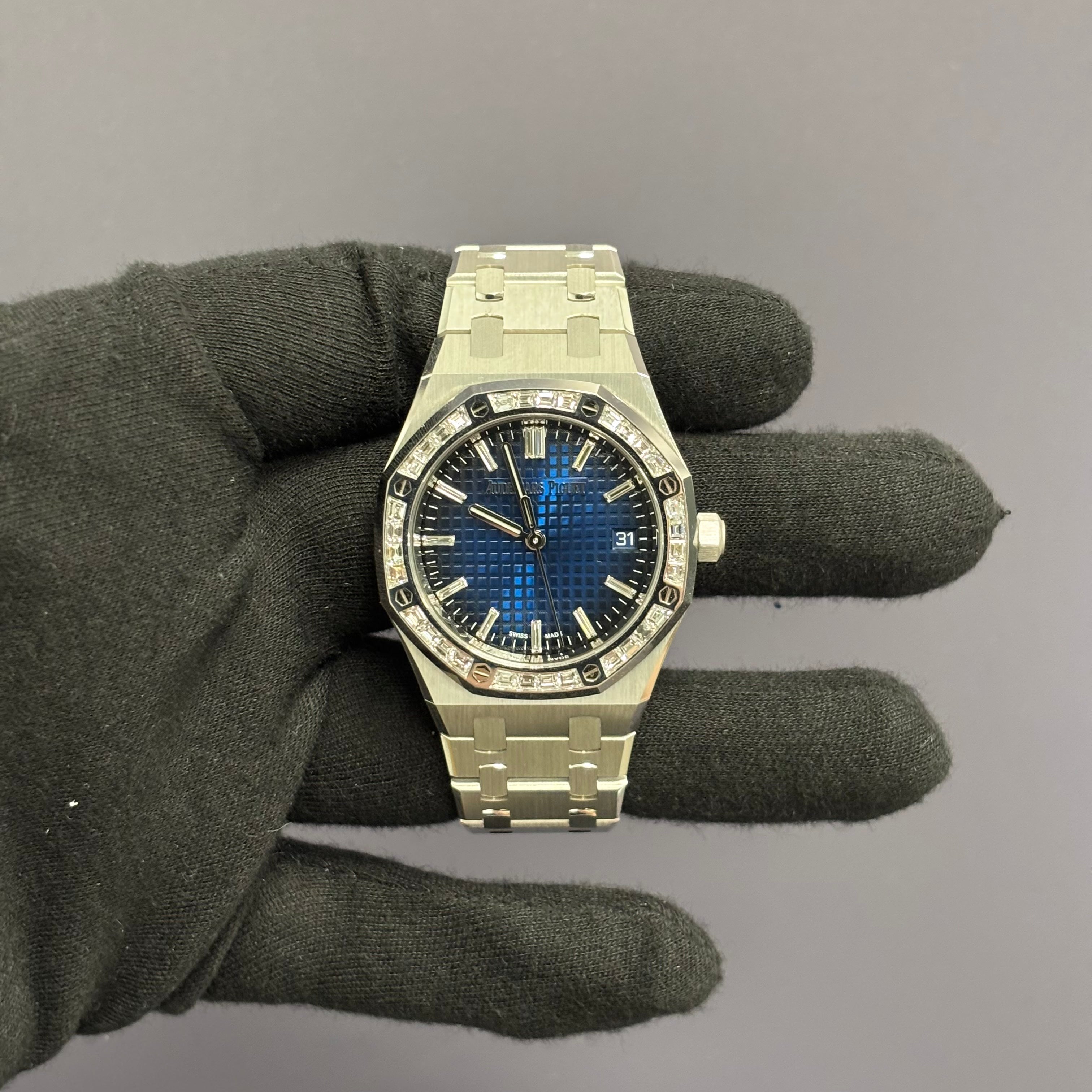 Audemars Piguet Royal Oak 34mm Blue Dial Watch Ref# 77451BC.ZZ.1261BC.01 - Happy Jewelers Fine Jewelry Lifetime Warranty