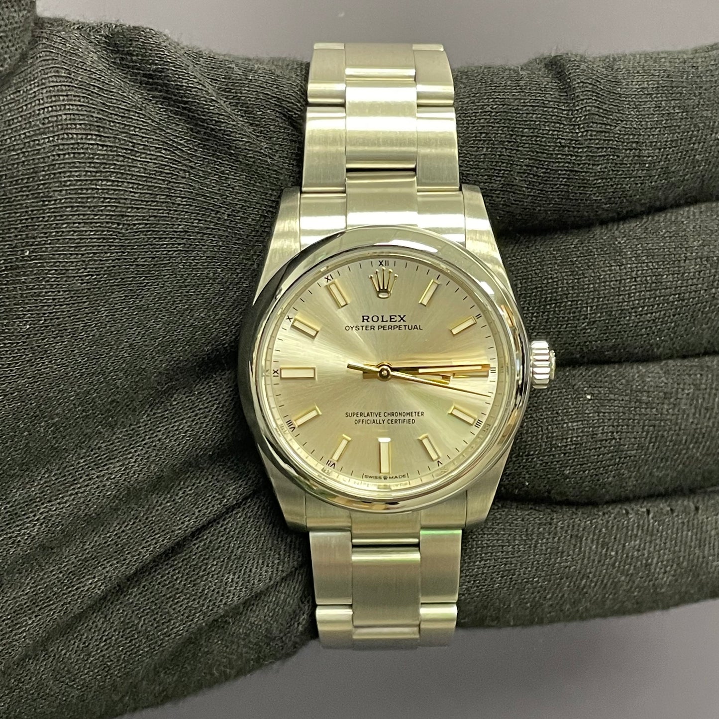 Rolex Oyster Perpetual 34mm Silver Dial Watch Ref# 124200