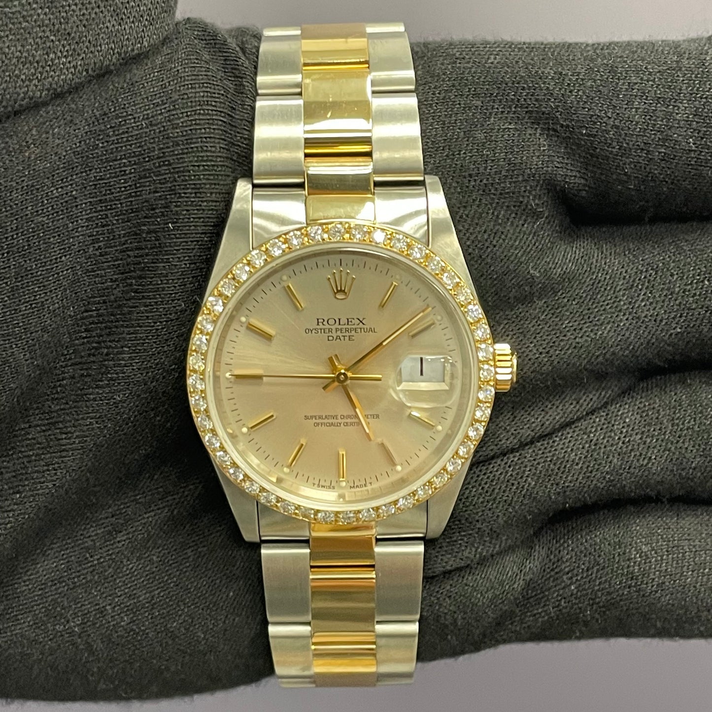 Rolex Oyster Perpetual 34mm Champagne Dial Watch Ref# 15223