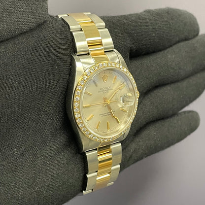 Rolex Oyster Perpetual 34mm Champagne Dial Watch Ref# 15223 - Happy Jewelers Fine Jewelry Lifetime Warranty