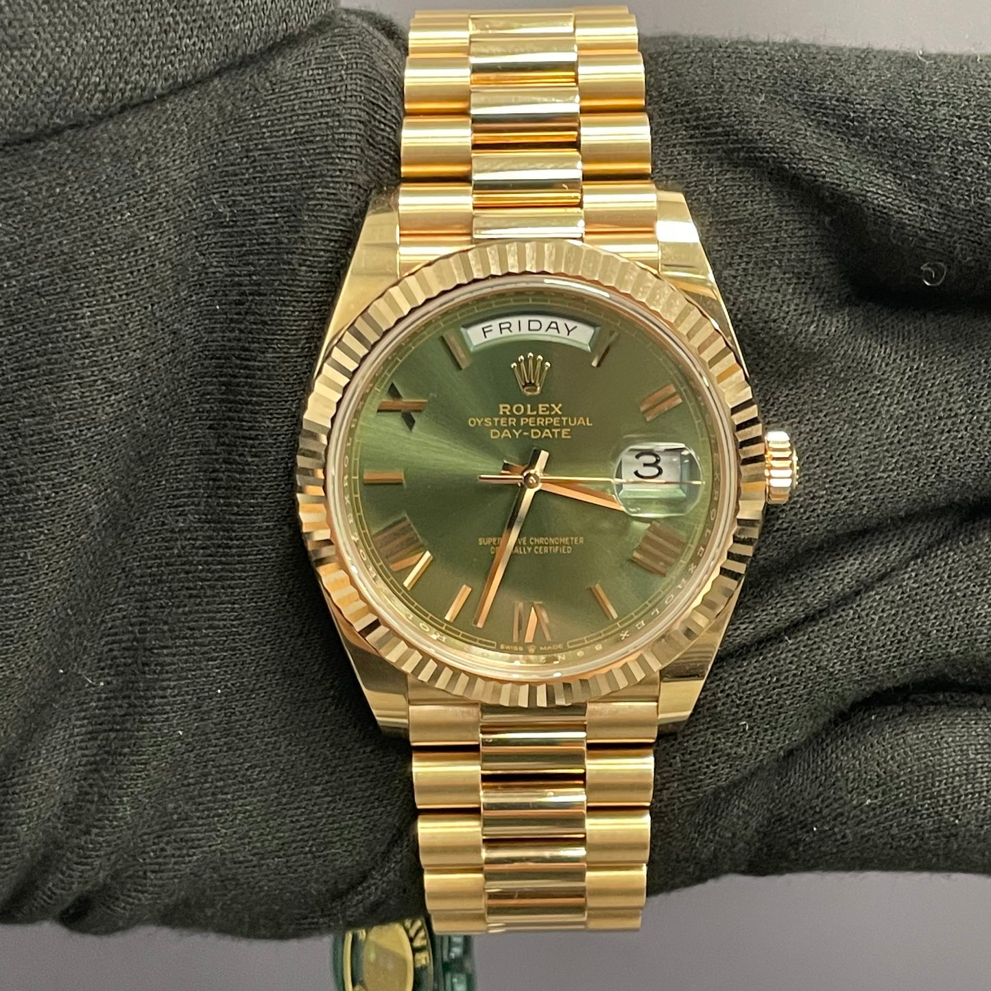 Rolex Day-Date 40mm Olive Dial Watch Ref# 228235