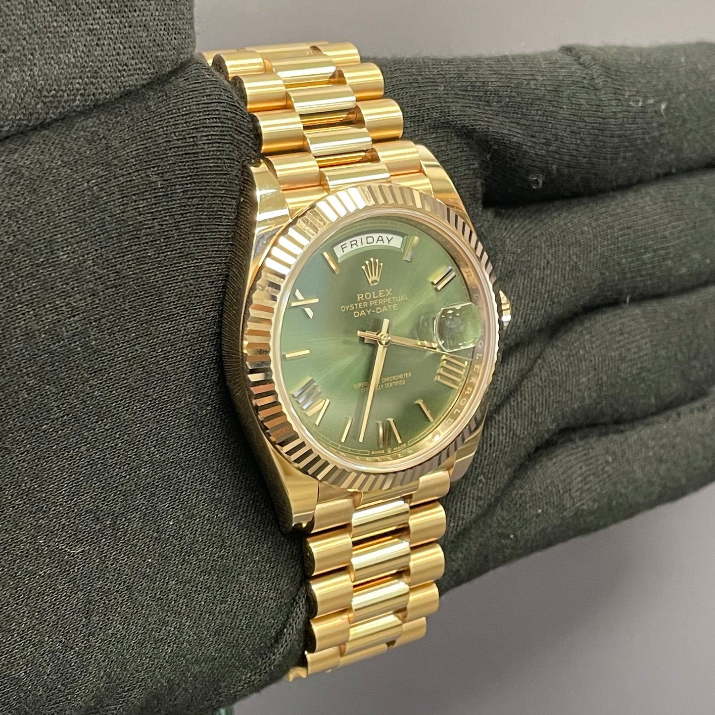 Rolex Day-Date 40mm Olive Dial Watch Ref# 228235