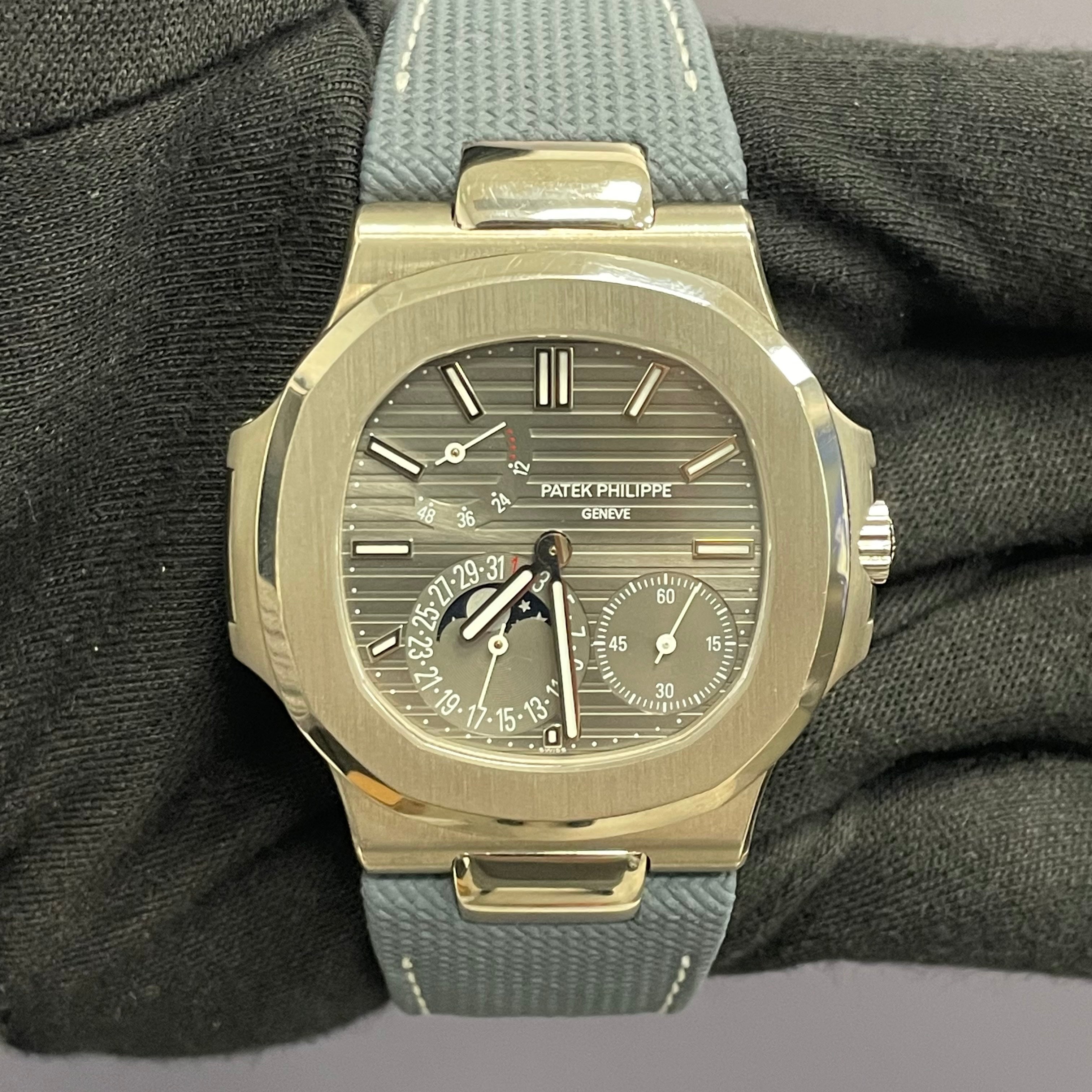 Patek Philippe Nautilus 40mm White Gold Gray Dial Watch Ref# 5712G-001 - Happy Jewelers Fine Jewelry Lifetime Warranty