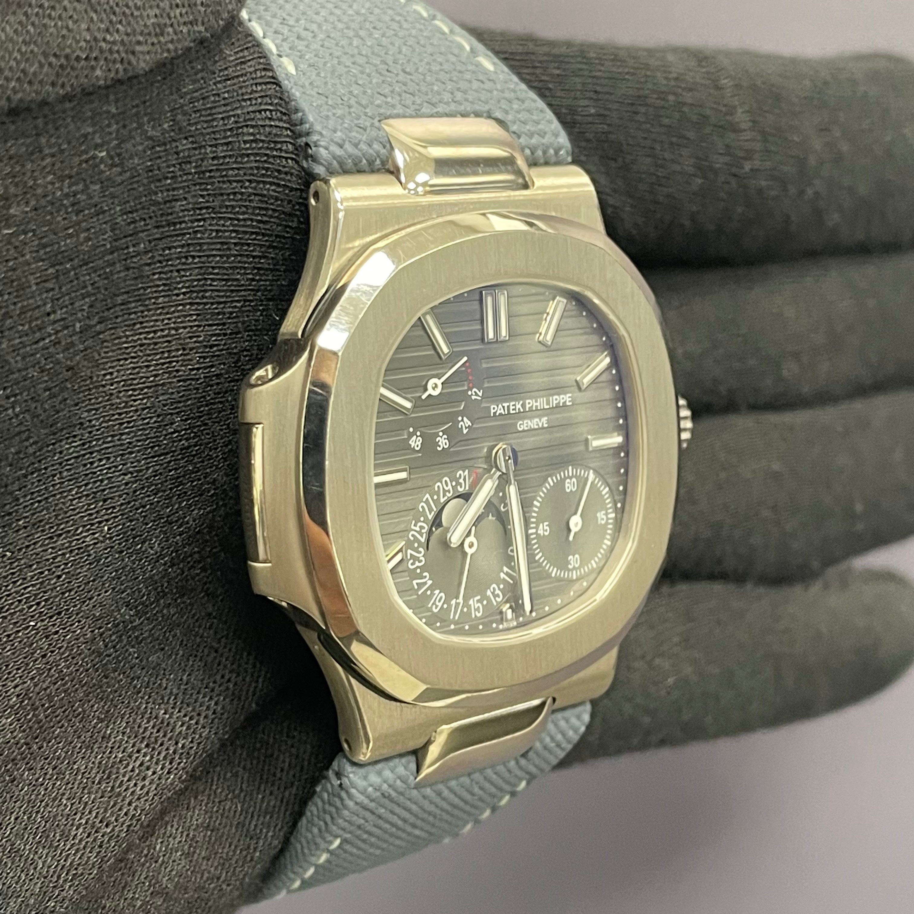 Patek Philippe Nautilus 40mm White Gold Gray Dial Watch Ref# 5712G-001 - Happy Jewelers Fine Jewelry Lifetime Warranty
