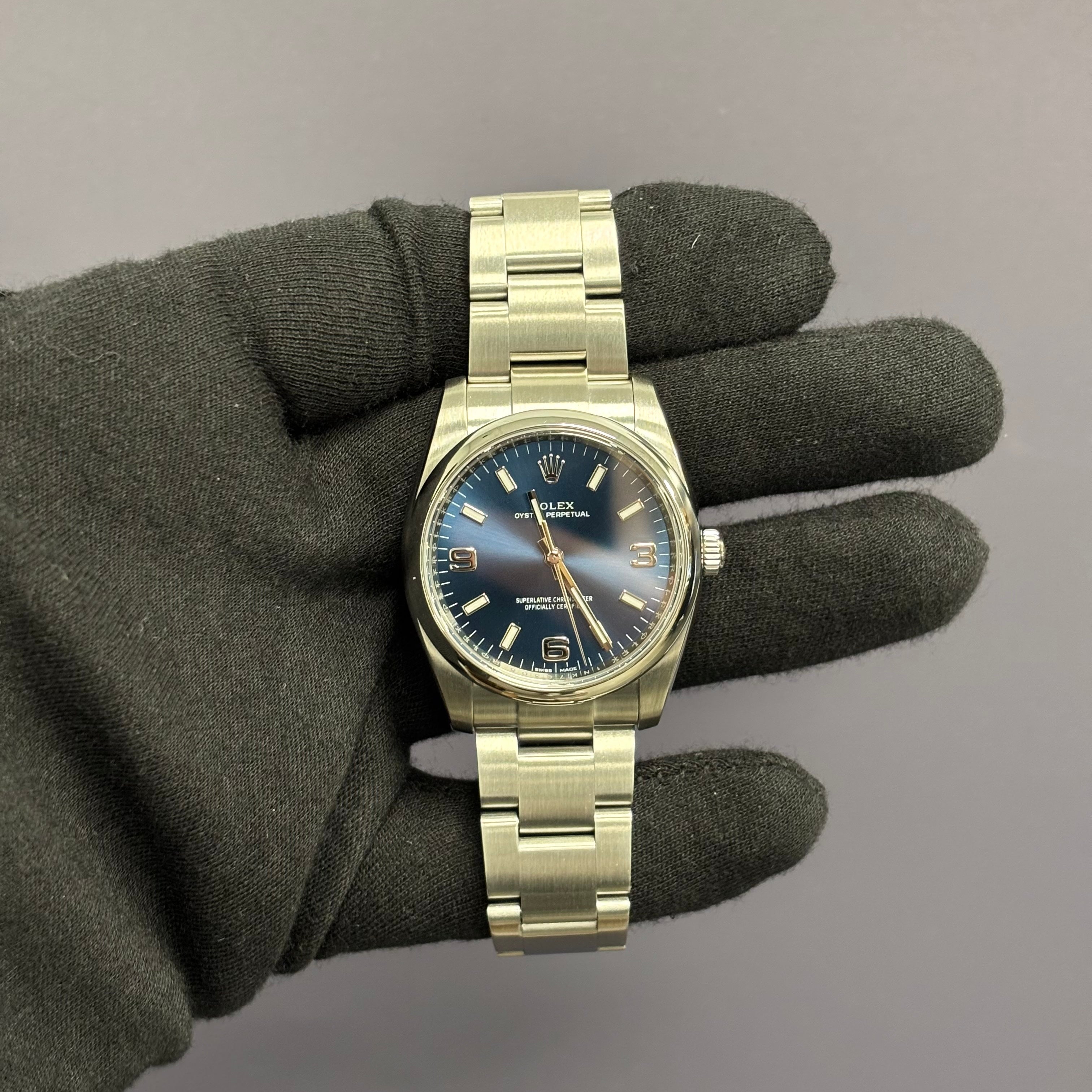 Rolex Oyster Perpetual 34mm Blue Dial Watch Ref# 114200 - Happy Jewelers Fine Jewelry Lifetime Warranty