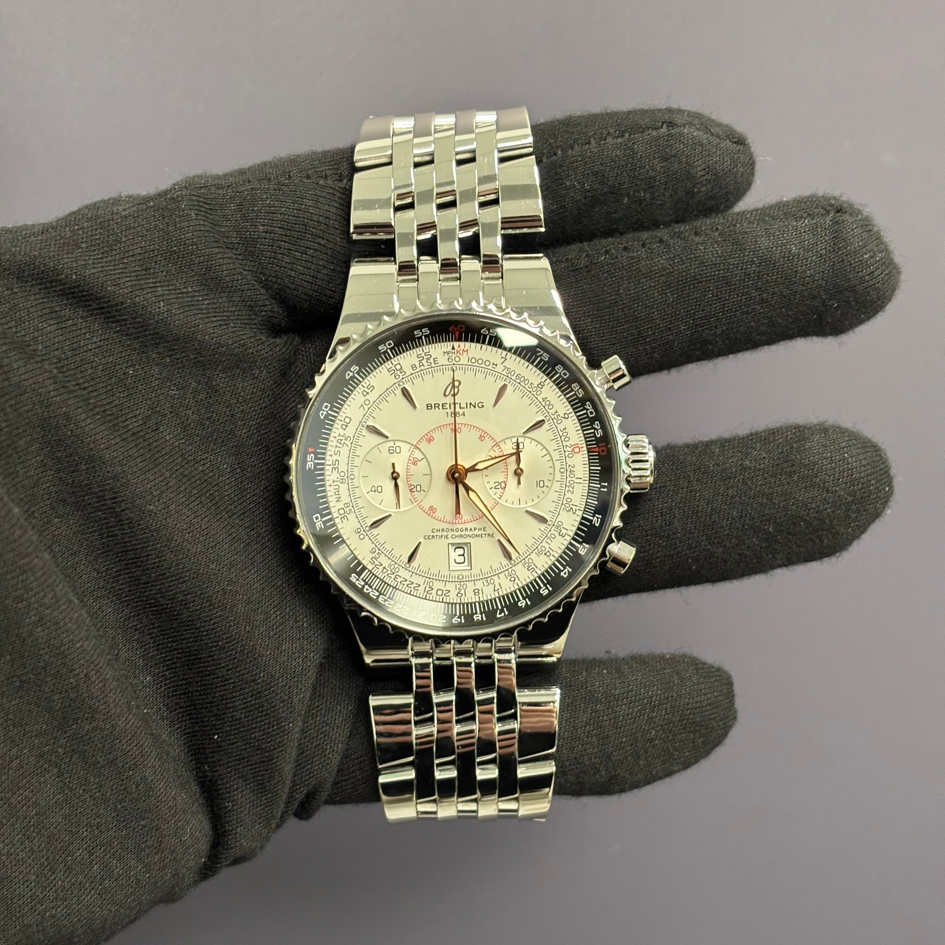 Breitling Montbrilliant 47mm White Dial Watch Ref# A23340 - Happy Jewelers Fine Jewelry Lifetime Warranty