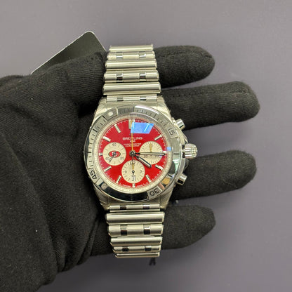 Breitling Chronomat 42mm Red Dial Watch Ref# AB0134 - Happy Jewelers Fine Jewelry Lifetime Warranty