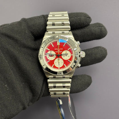 Breitling Chronomat 42mm Red Dial Watch Ref# AB0134 - Happy Jewelers Fine Jewelry Lifetime Warranty