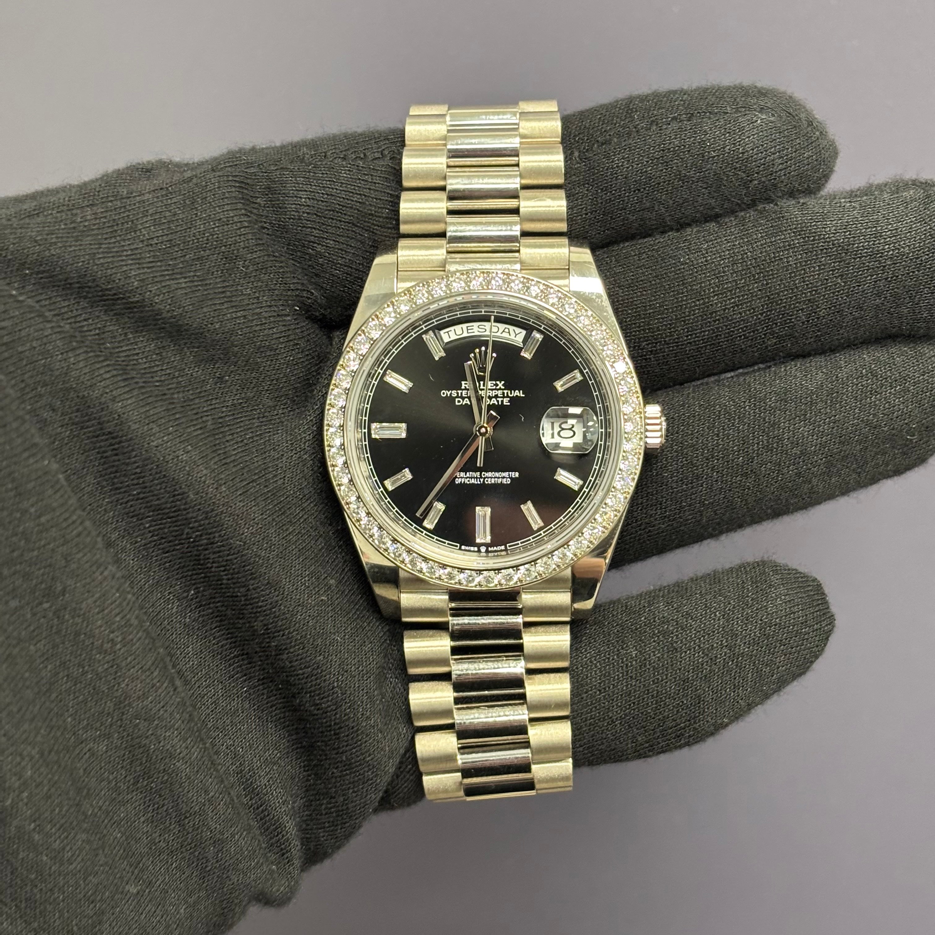 Rolex Day-Date 40mm Black Dial Watch Ref# 228349RBR - Happy Jewelers Fine Jewelry Lifetime Warranty