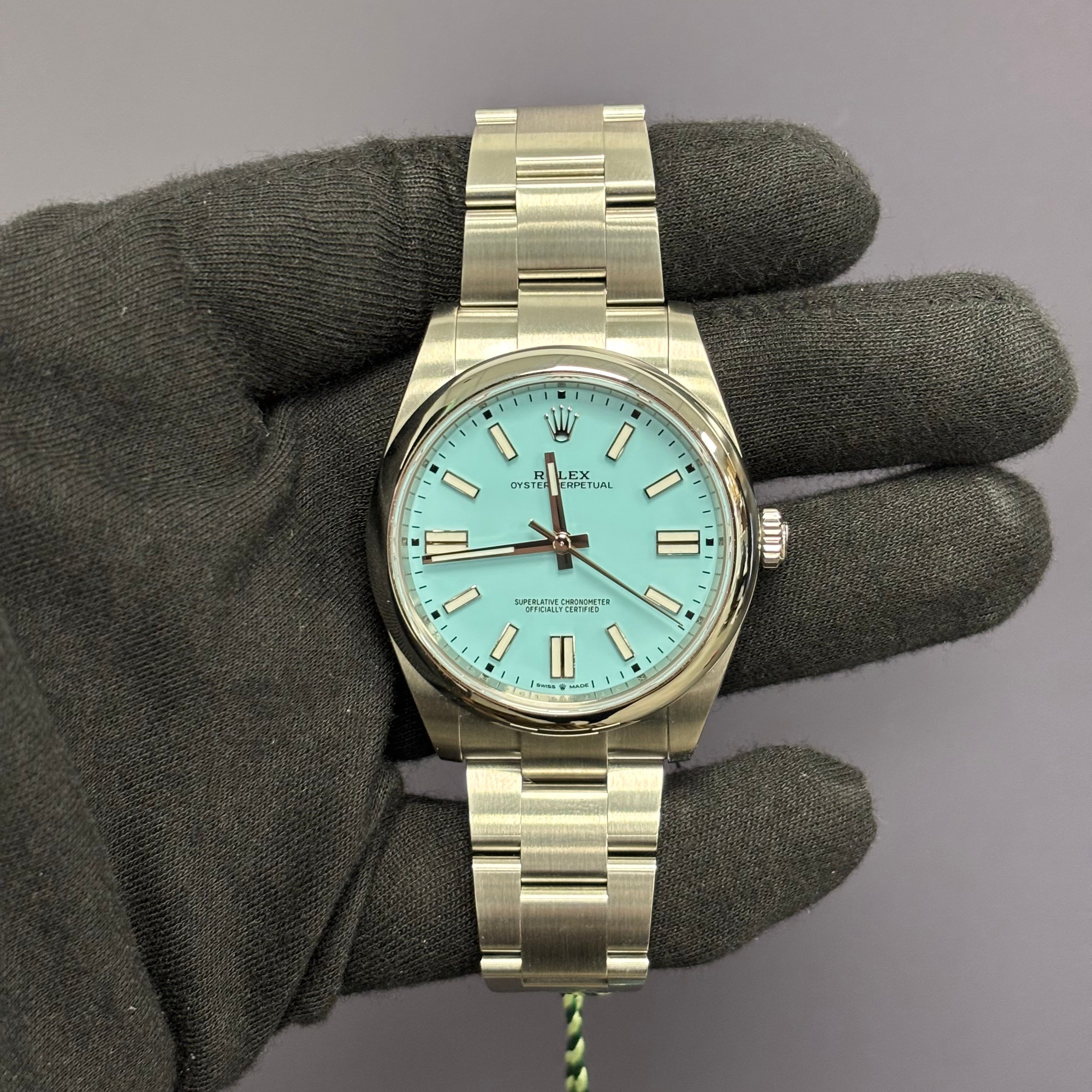 Rolex Oyster Perpetual 41mm Tiffany Dial Watch Ref# 124300 – Happy
