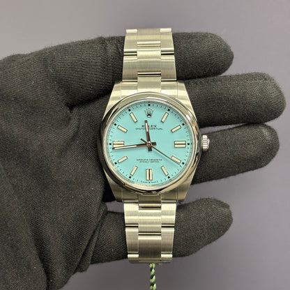 Rolex Oyster Perpetual 41mm Tiffany Dial Watch Ref# 124300 - Happy Jewelers Fine Jewelry Lifetime Warranty