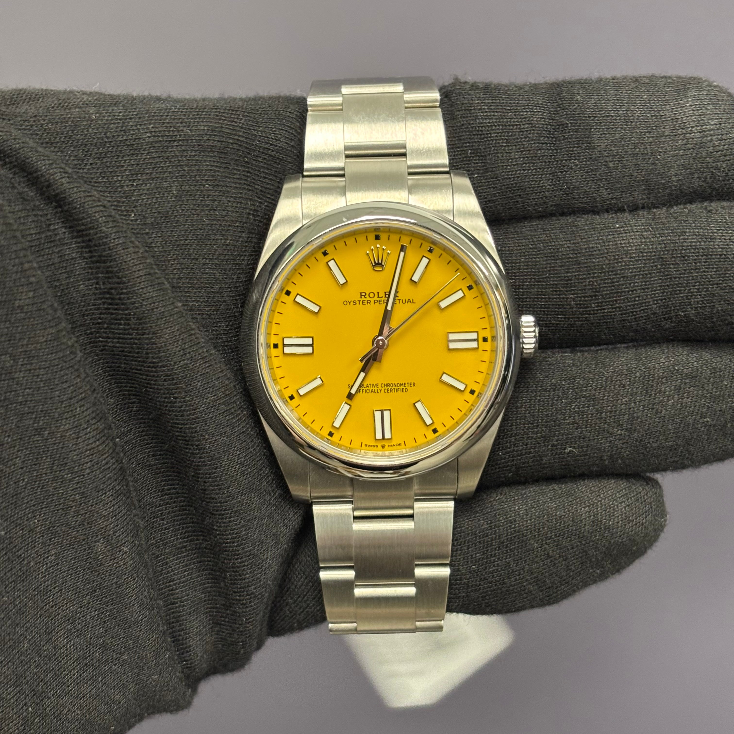 Rolex Oyster Perpetual 41mm Yellow Dial Watch Ref# 124300 - Happy Jewelers Fine Jewelry Lifetime Warranty