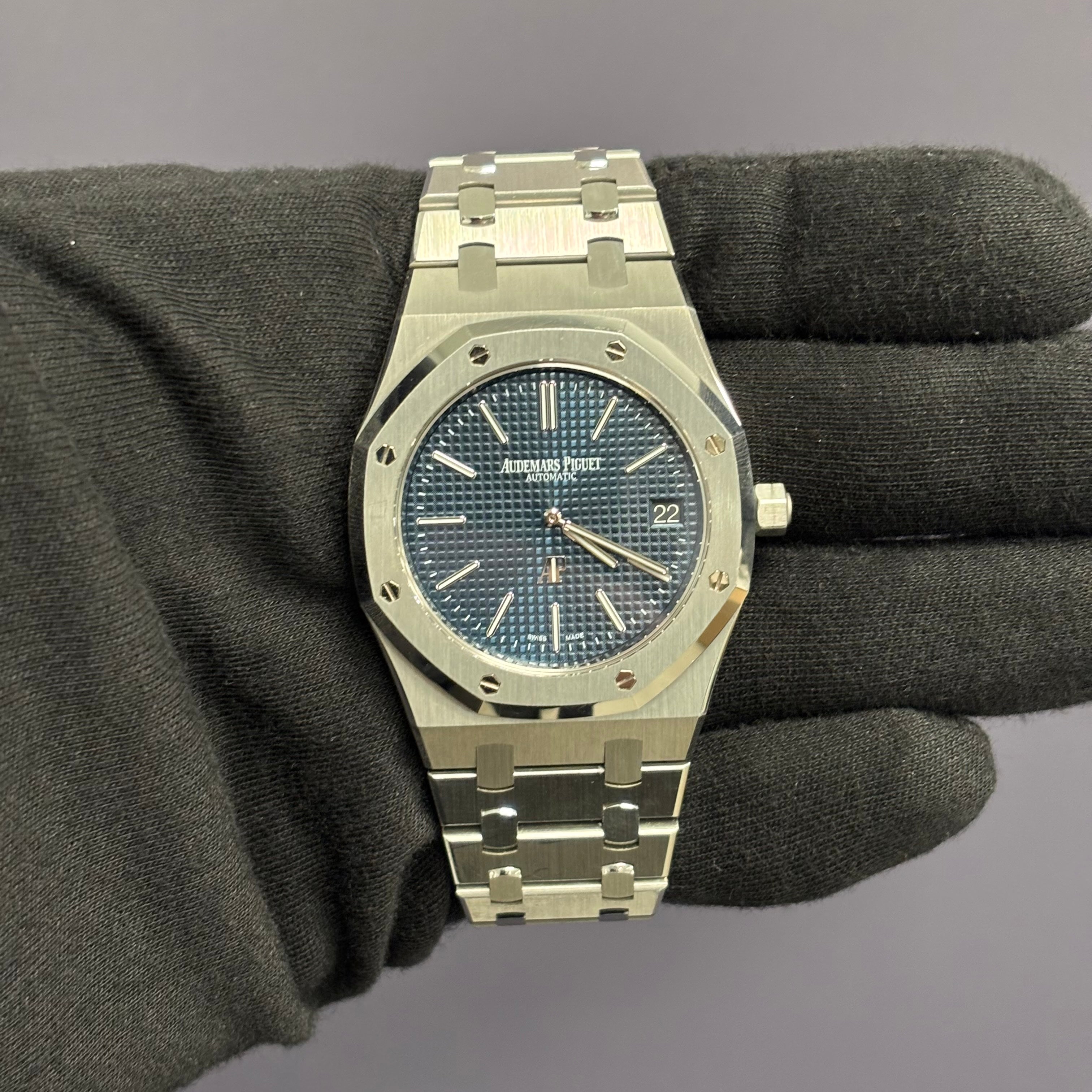 Audemars Piguet Royal Oak 39mm Blue Dial Watch Ref# 15202ST.OO.1240ST.01.A - Happy Jewelers Fine Jewelry Lifetime Warranty