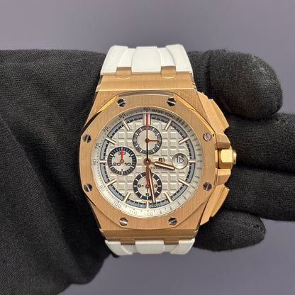 Audemars Piguet Royal Oak 44mm White Dial Watch Ref# 26408OR.OO.A010CA.01 - Happy Jewelers Fine Jewelry Lifetime Warranty