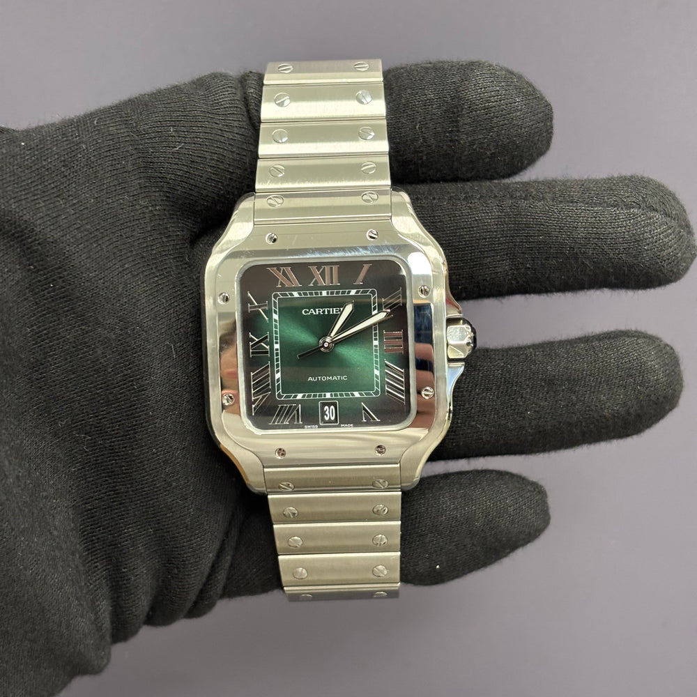 Cartier Santos 39.8mm Green Dial Watch Ref# WSSA0062