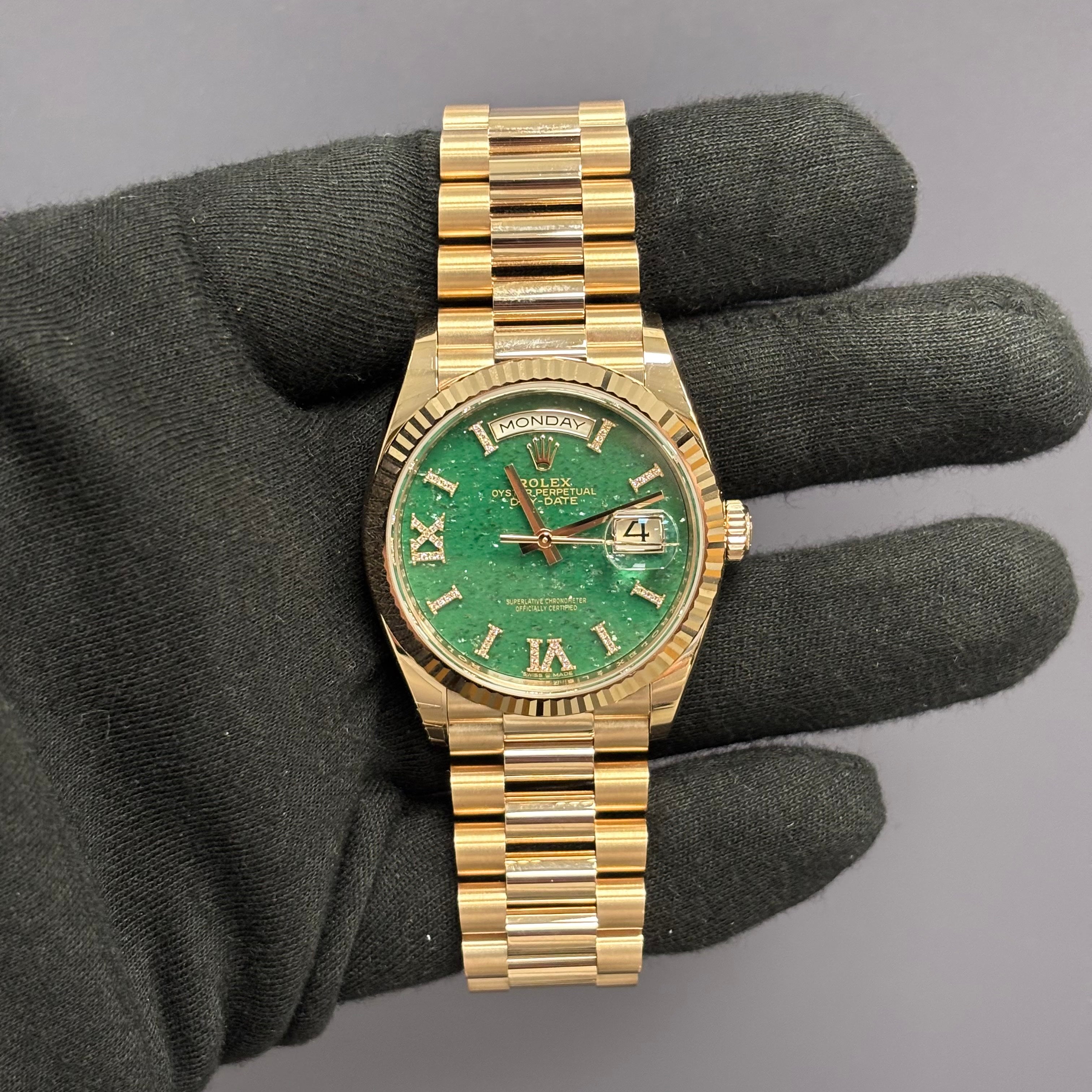 Rolex Day-Date 36mm Green Dial Watch Ref# 128235 - Happy Jewelers Fine Jewelry Lifetime Warranty