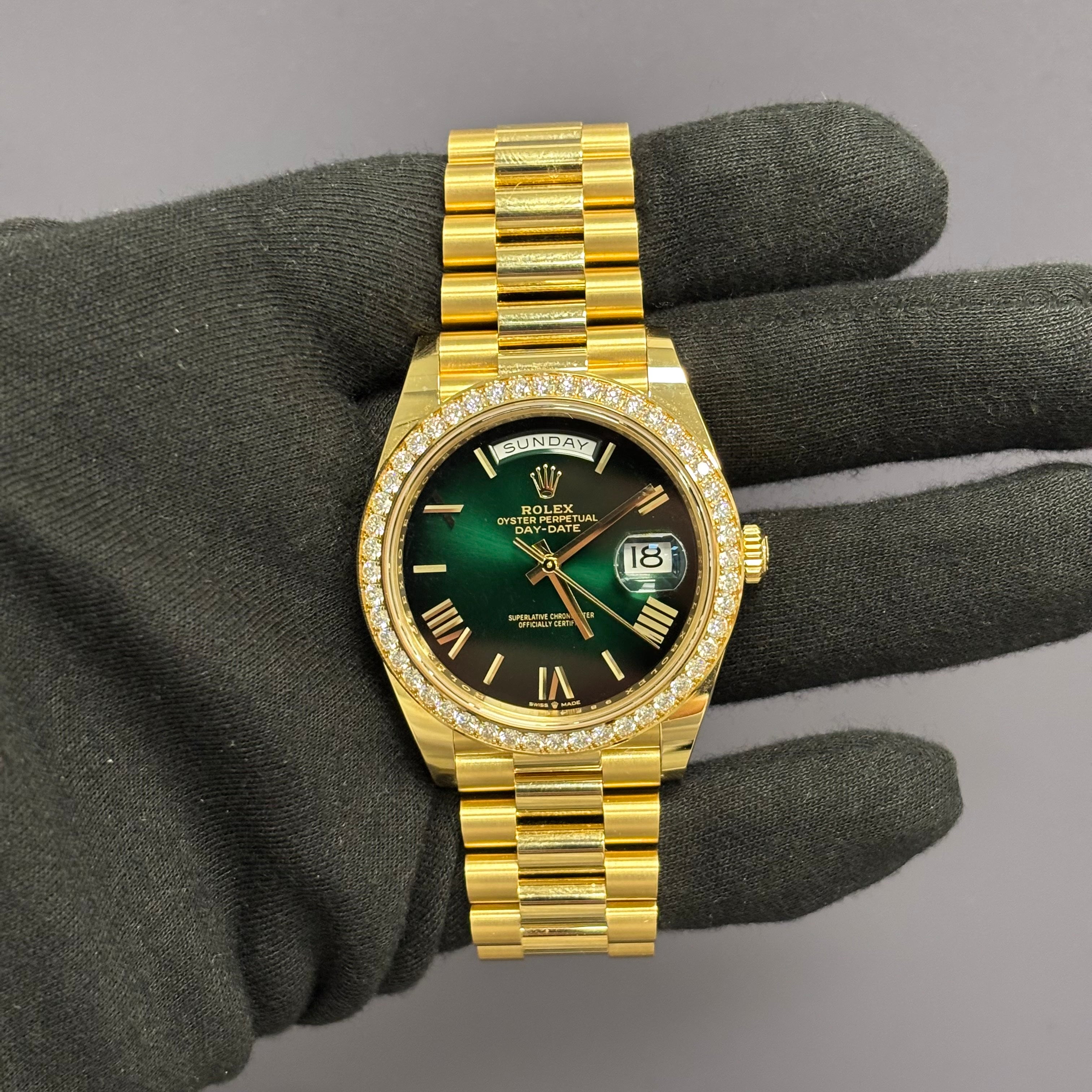 Rolex Day-Date 40mm Green Dial Watch Ref# 228348RBR - Happy Jewelers Fine Jewelry Lifetime Warranty