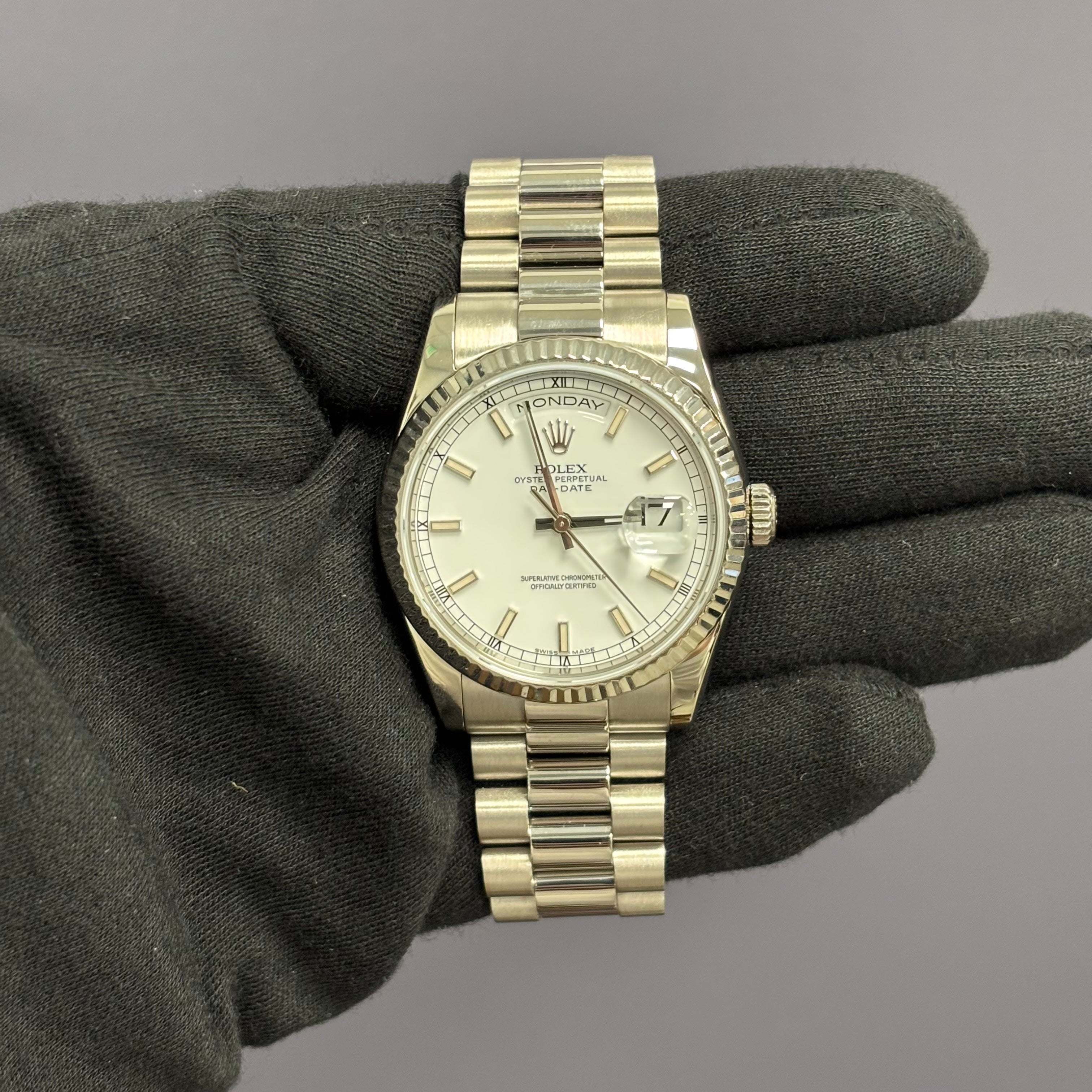 Rolex Day-Date 36mm White Dial Watch Ref# 118239 - Happy Jewelers Fine Jewelry Lifetime Warranty