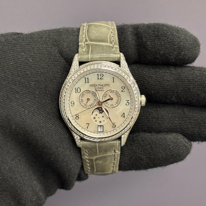 Patek Philippe Annual Calendar TIFFANY & CO. 38mm MOP Dial Watch Ref# 4948G-010 - Happy Jewelers Fine Jewelry Lifetime Warranty