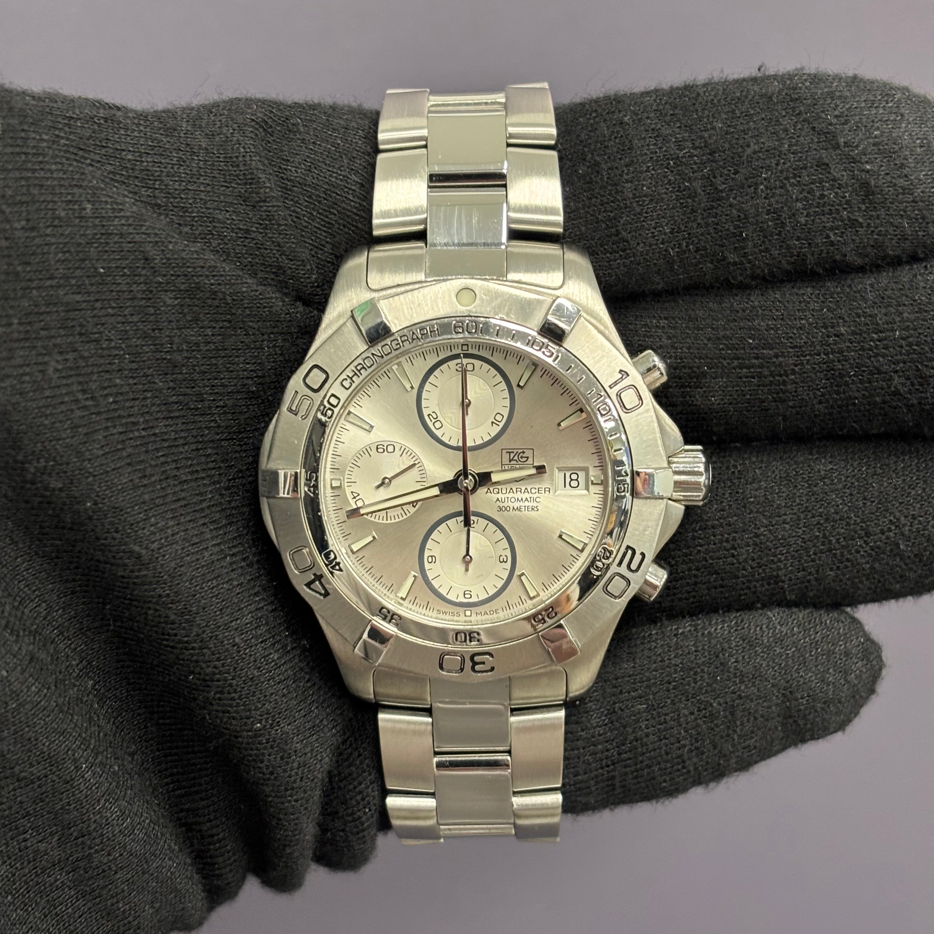 Tag Heuer Aquaracer 41mm Silver Dial Watch Ref# CAF2111 – Happy