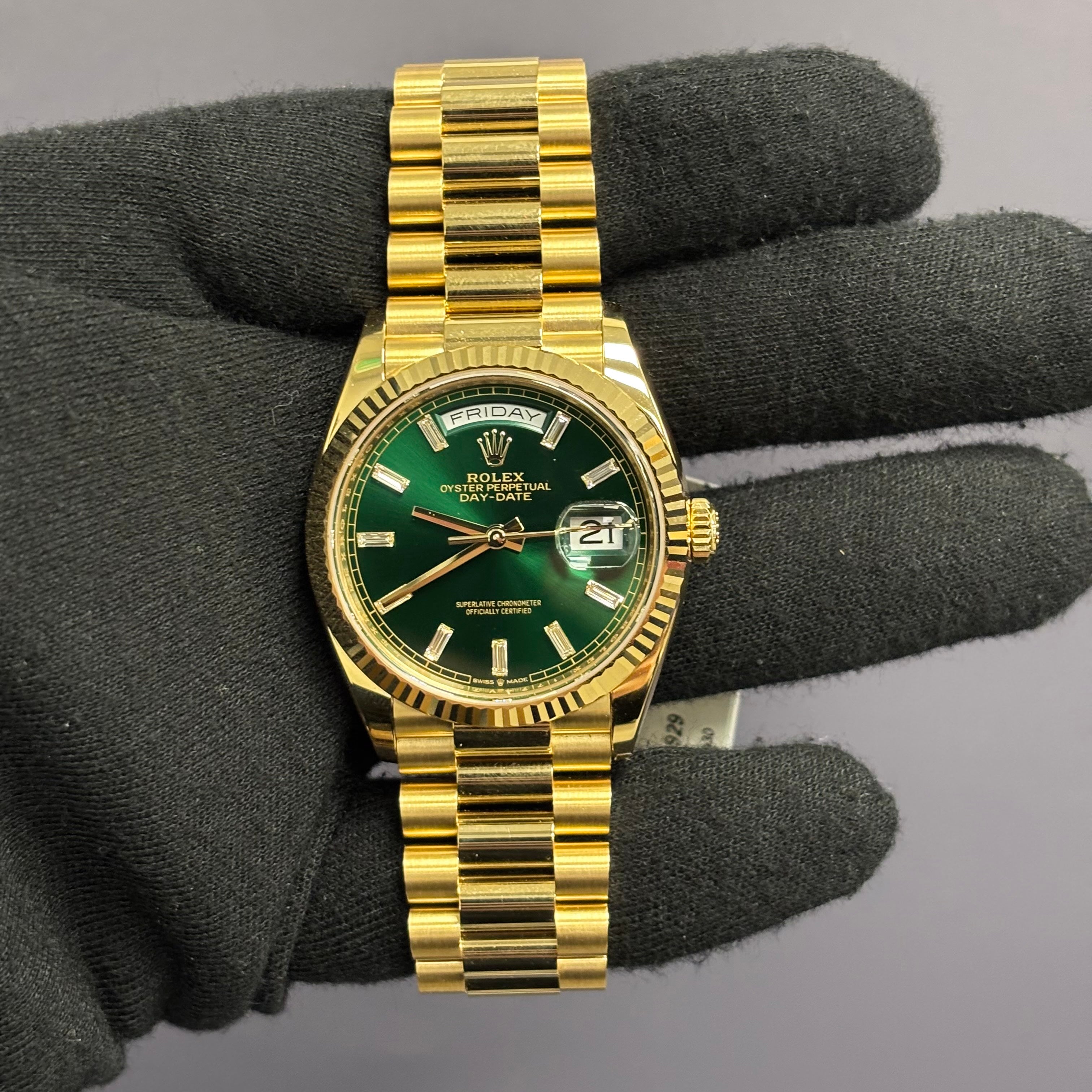 Rolex Day-Date 36mm Green Dial Watch Ref# 128238 - Happy Jewelers Fine Jewelry Lifetime Warranty