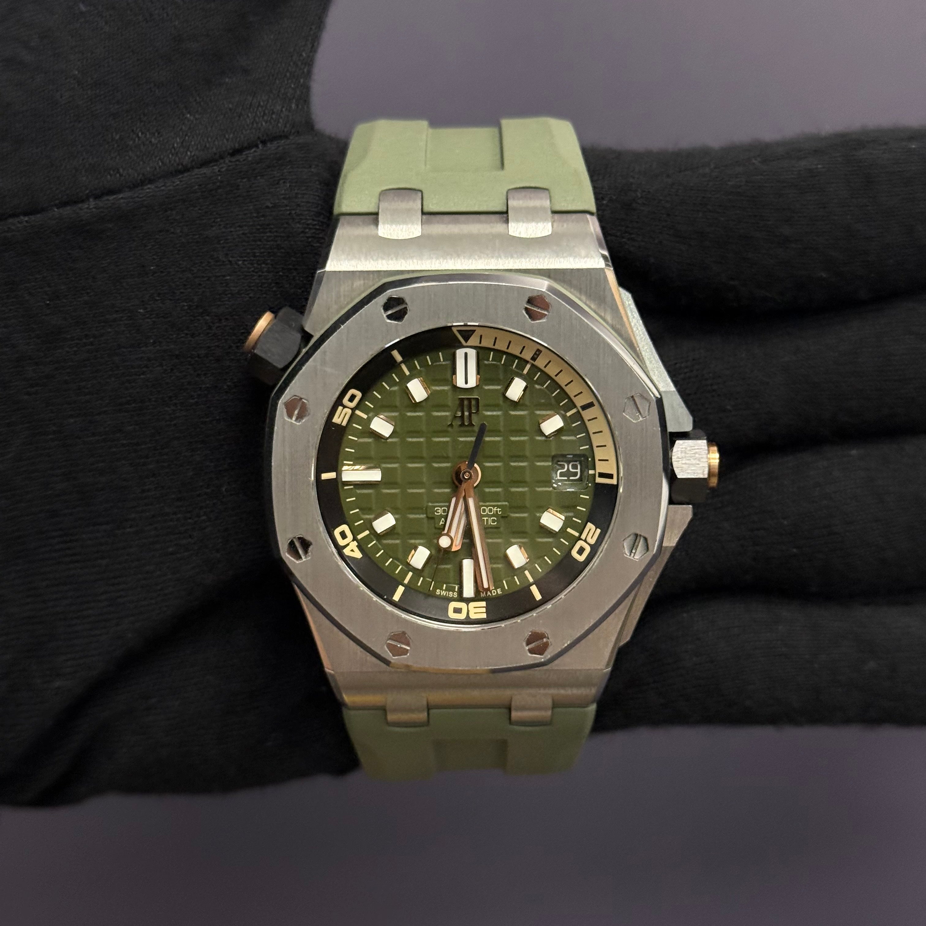 Audemars Piguet Royal Oak 42mm Green Dial Watch Ref# 15720ST.OO.A052CA.01 - Happy Jewelers Fine Jewelry Lifetime Warranty