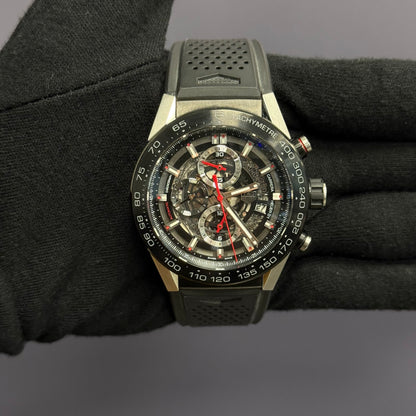 Tag Heuer Carrera 43mm Skeleton Dial Watch Ref# CAR201V.FT6087 - Happy Jewelers Fine Jewelry Lifetime Warranty