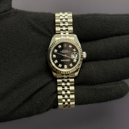 Rolex Datejust 26mm Black Dial Watch Ref# 179174 - Happy Jewelers Fine Jewelry Lifetime Warranty