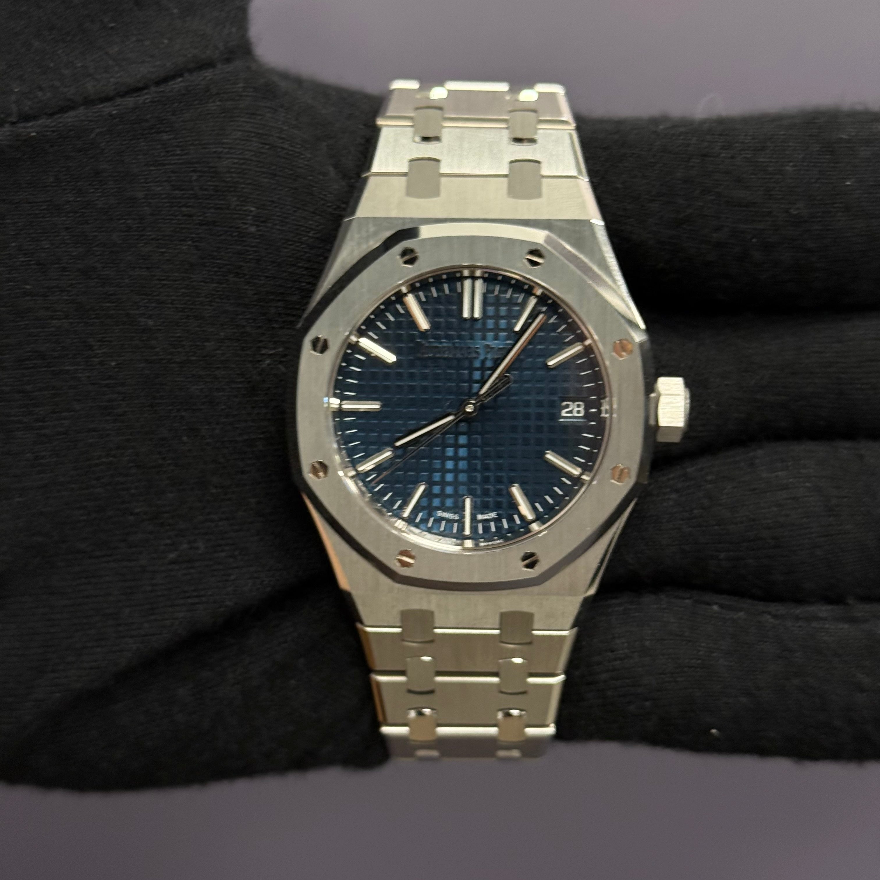 Audemars Piguet Royal Oak 37mm Blue Dial Watch Ref# 15550ST.OO.1356ST.06 - Happy Jewelers Fine Jewelry Lifetime Warranty