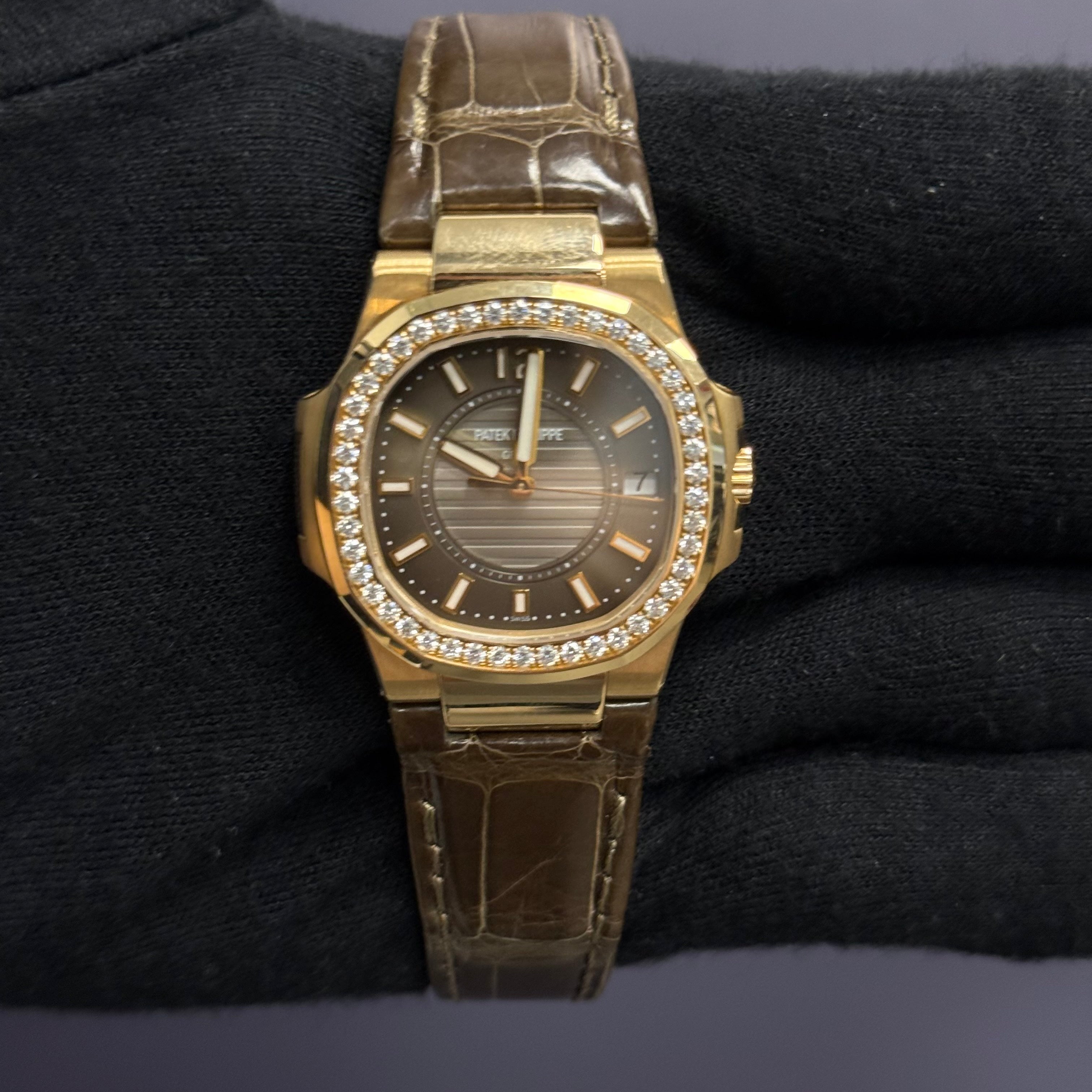 Patek Philippe Nautilus 32mm Brown Dial Watch Ref# 7010R/010 - Happy Jewelers Fine Jewelry Lifetime Warranty