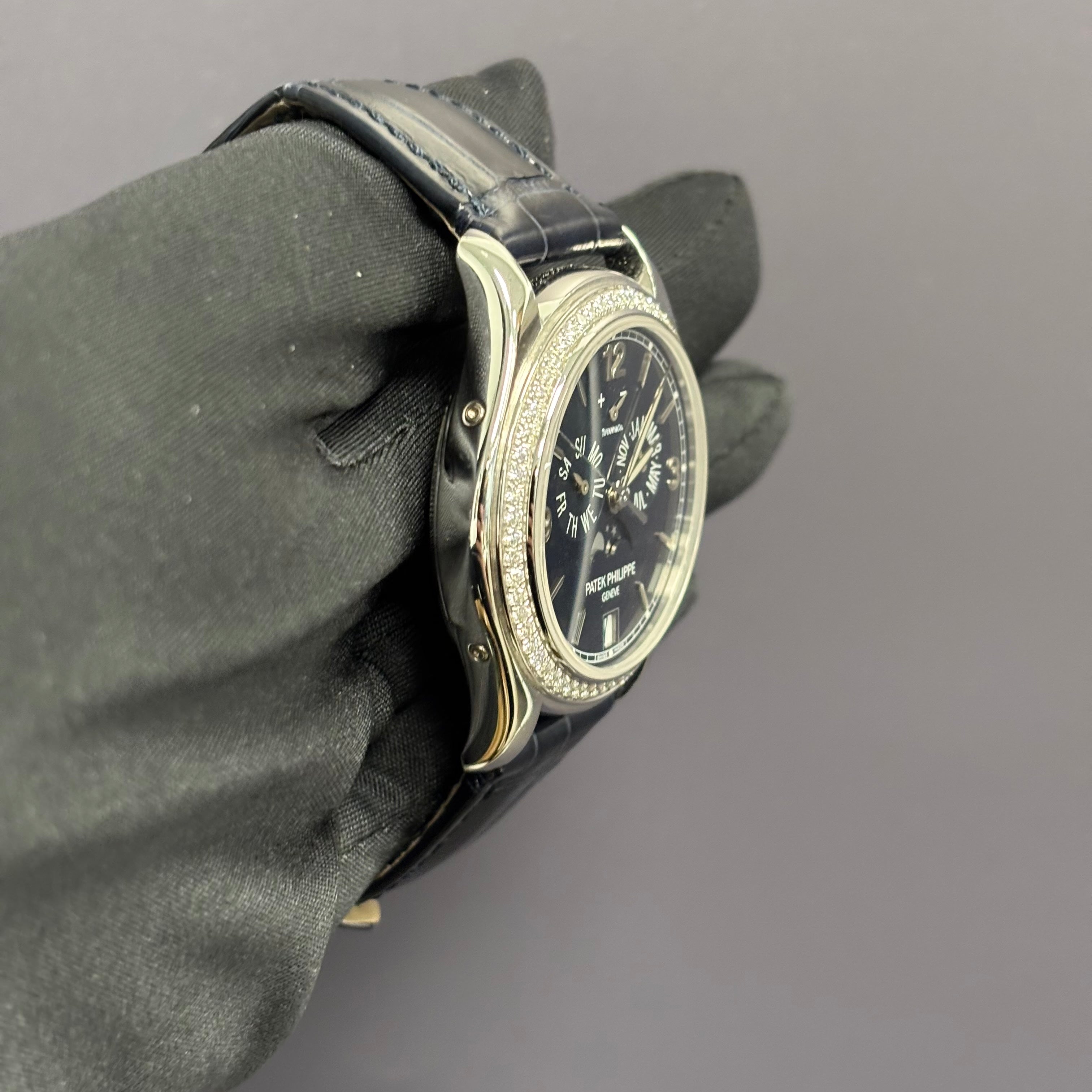 Patek Philippe TIFFANY STAMPED Annual Calendar 39mm Blue Dial Watch Ref# 5147G-001 - Happy Jewelers Fine Jewelry Lifetime Warranty